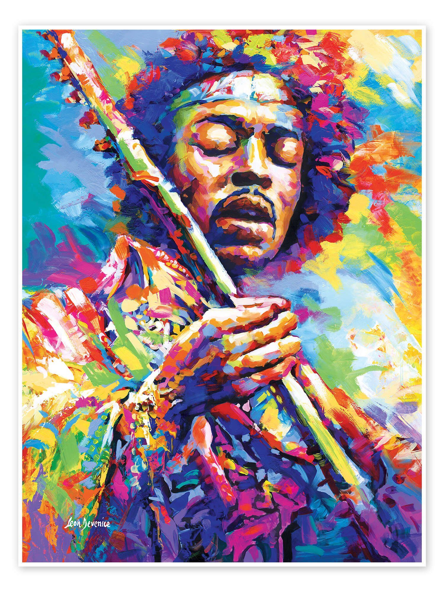 Posterlounge Wandbild Jimi Hendrix, Farbenfroh, Leon Devenice, erhältlich als Poster, Leinwandbild, Wandsticker oder Acrylglasbild