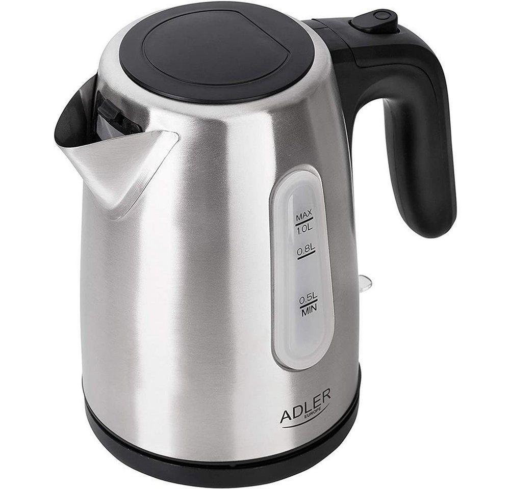 Adler Wasserkocher AD 1273, 1 Liter, 1200W, Reise, klassisch, Antikalkfilter, Edelstahl, Silber