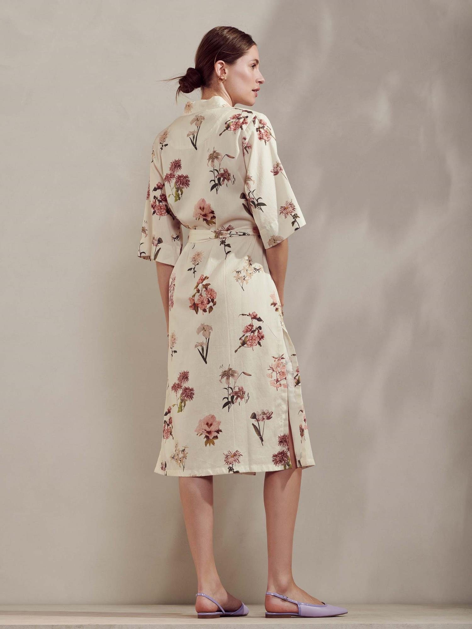 Essenza Kimono Ilona Annebella, Langform, Baumwoll-Mischung, Kimono-Kragen, Gürtel, aus einer Modal-Baumwollmischung, mit Blumenprint – Bild 4 von 5