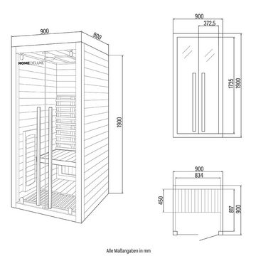 HOME DELUXE Infrarotkabine SONORA, BxTxH: 90 x 90 x 190 cm, (FM-Radio mit MP3-Funktion, LED-Farblicht, inkl. Ionisator mit Ozondesinfektion) 4 Vollspektrumstrahler, für 1 Person, hochwertiges Hemlockholz