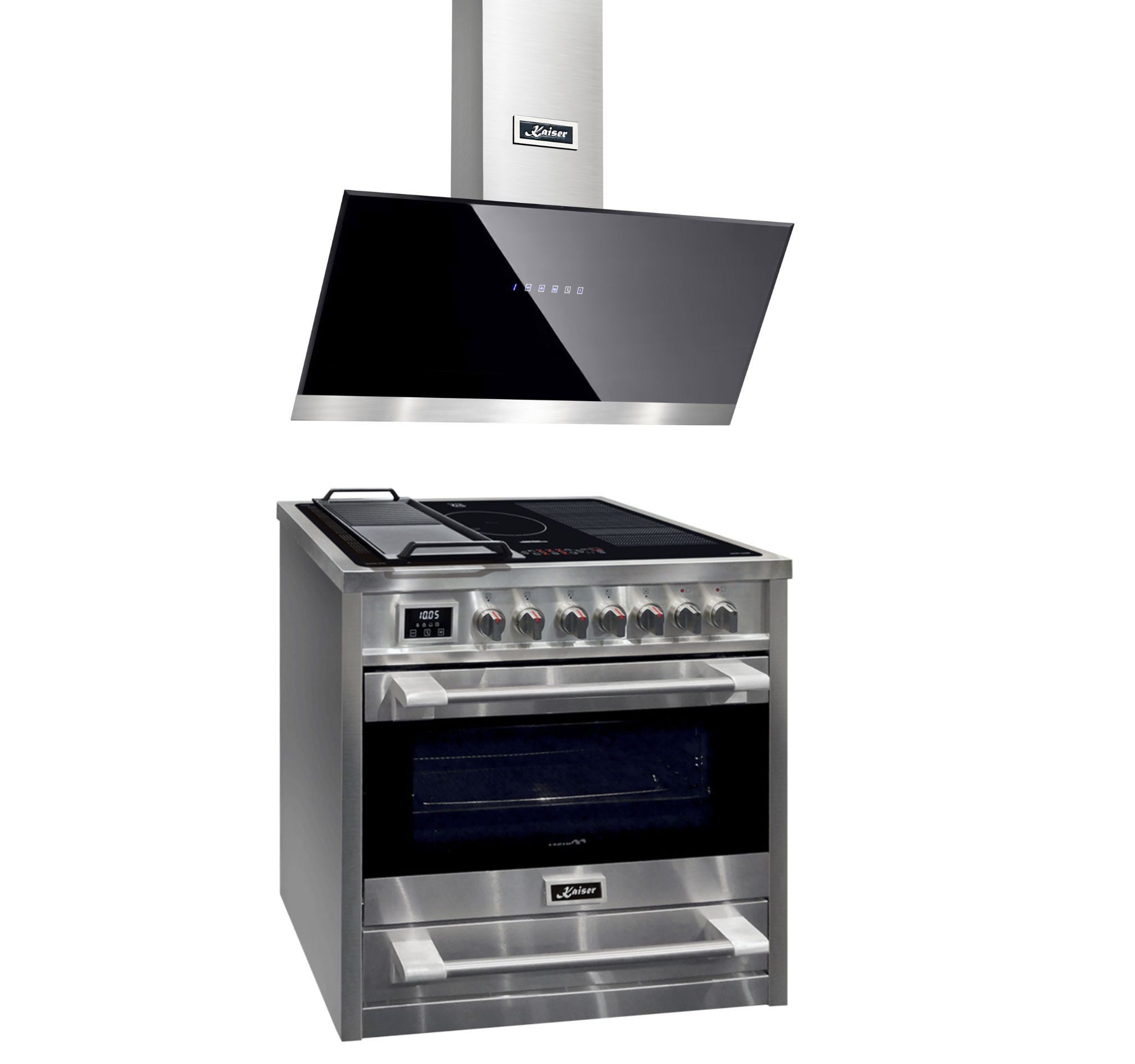 Kaiser Küchengeräte Induktions-Standherd Elektro Standherd 90 cm,5 Kochzonen+Dunstabzugshaube, 90 cm HC 93691 IR+AT 9440 ECO., mit 1-fach-Teleskopauszug