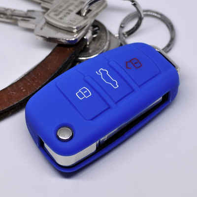mt-key Schlüsseltasche Autoschlüssel Softcase Silikon Schutzhülle Blau, für Audi A1 S1 A3 S3 A4 A6 S6 TT Q3 Q7 R8 8P 8V B7 C6 8J 8U 4L 8X