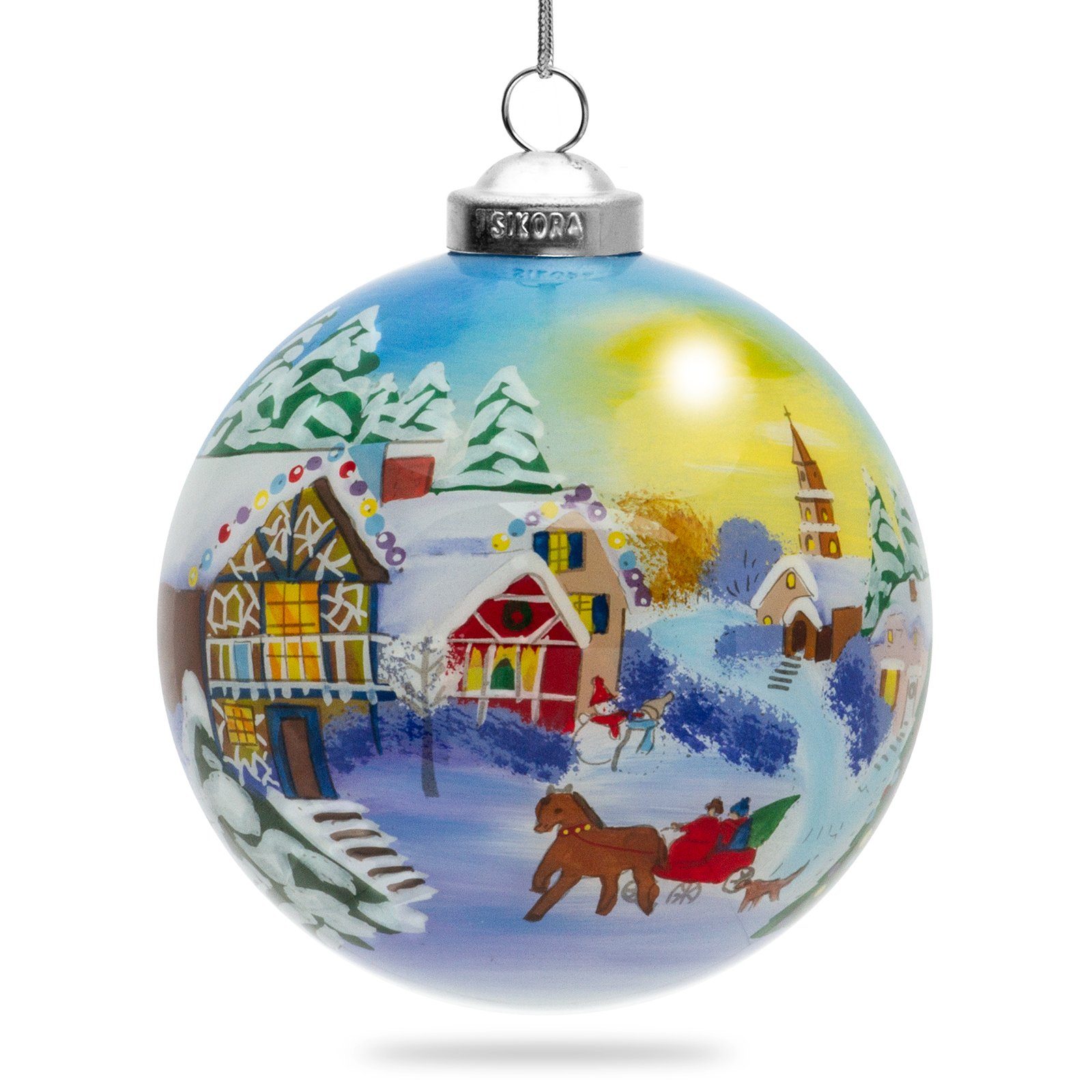SIKORA Christbaumschmuck K08-47 Winterlandschaft Weihnachtskugel Innenglasmalerei D: 7,5 cm