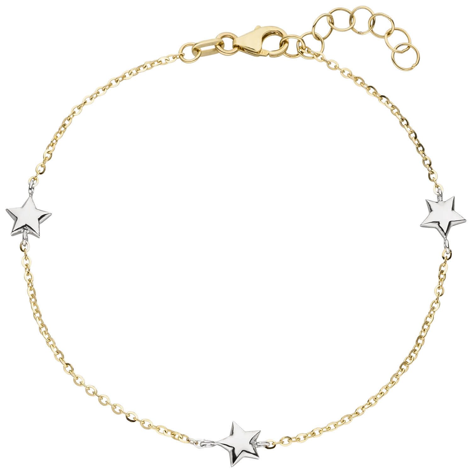 Schmuck Krone Goldarmband Armband mit Sternen, 375 Gold bicolor, 16-18cm, Gold 375