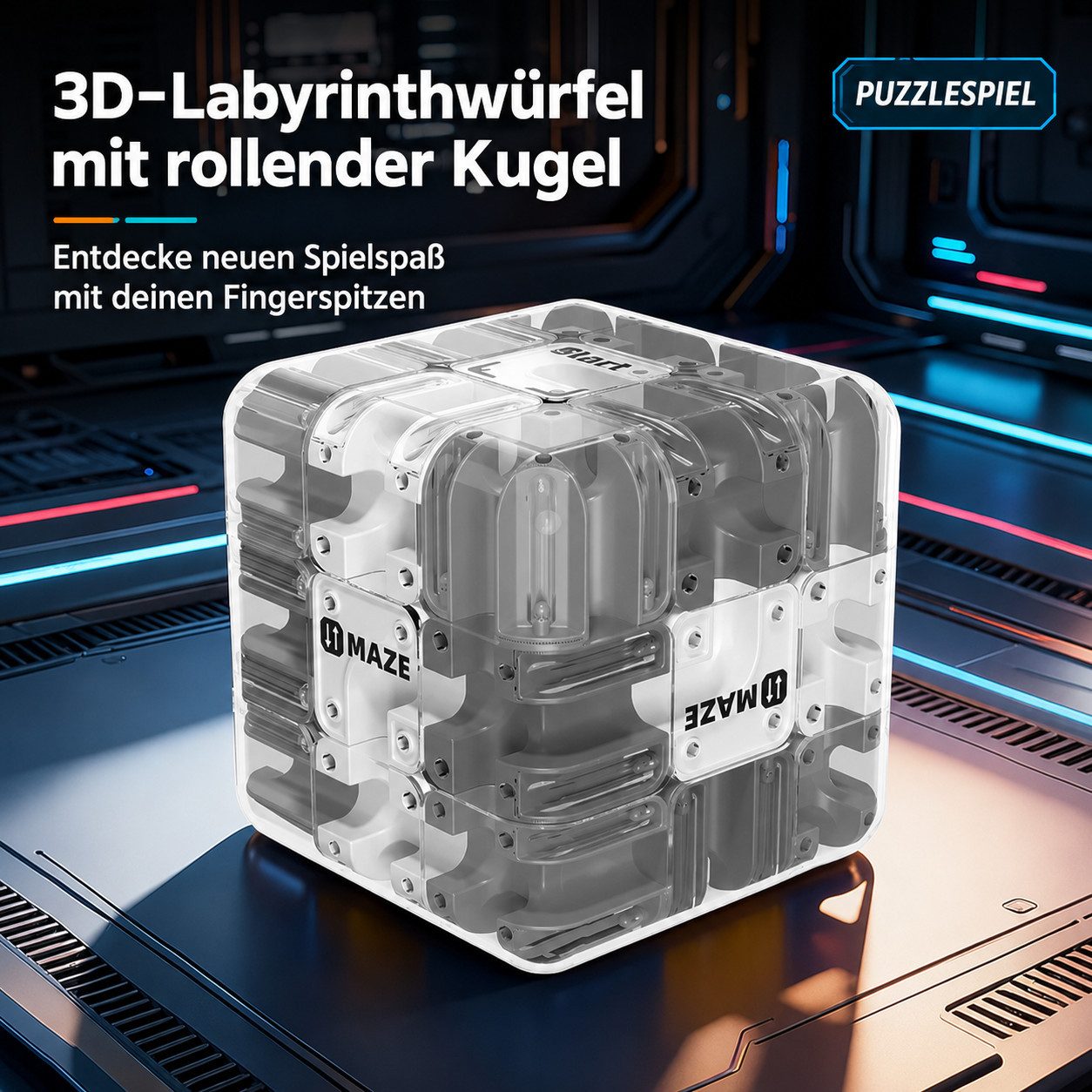 TruWare Würfelpuzzle 3D-Labyrinthwürfel mit rollender Kugel – Geduldsspiel Puzzle Cube, Puzzleteile, Drehbarer Maze Würfel für Kinder & Erwachsene, Konzentrationsspiel