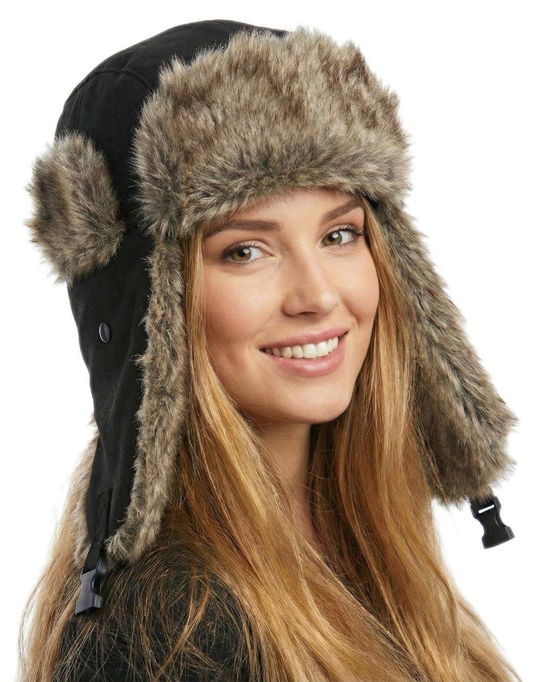 dy_mode Ohrenmütze Damen Fliegermütze Pilotenmütze Herren Mütze mit Ohrenklappen mit Ohrenklappen, mit Kunstfell-Besatz
