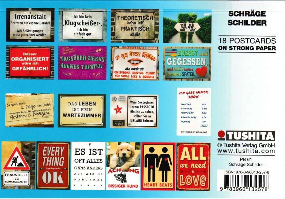 Postkarte nbuch mit witzigen Schilder" 18 Motiven "Schräge