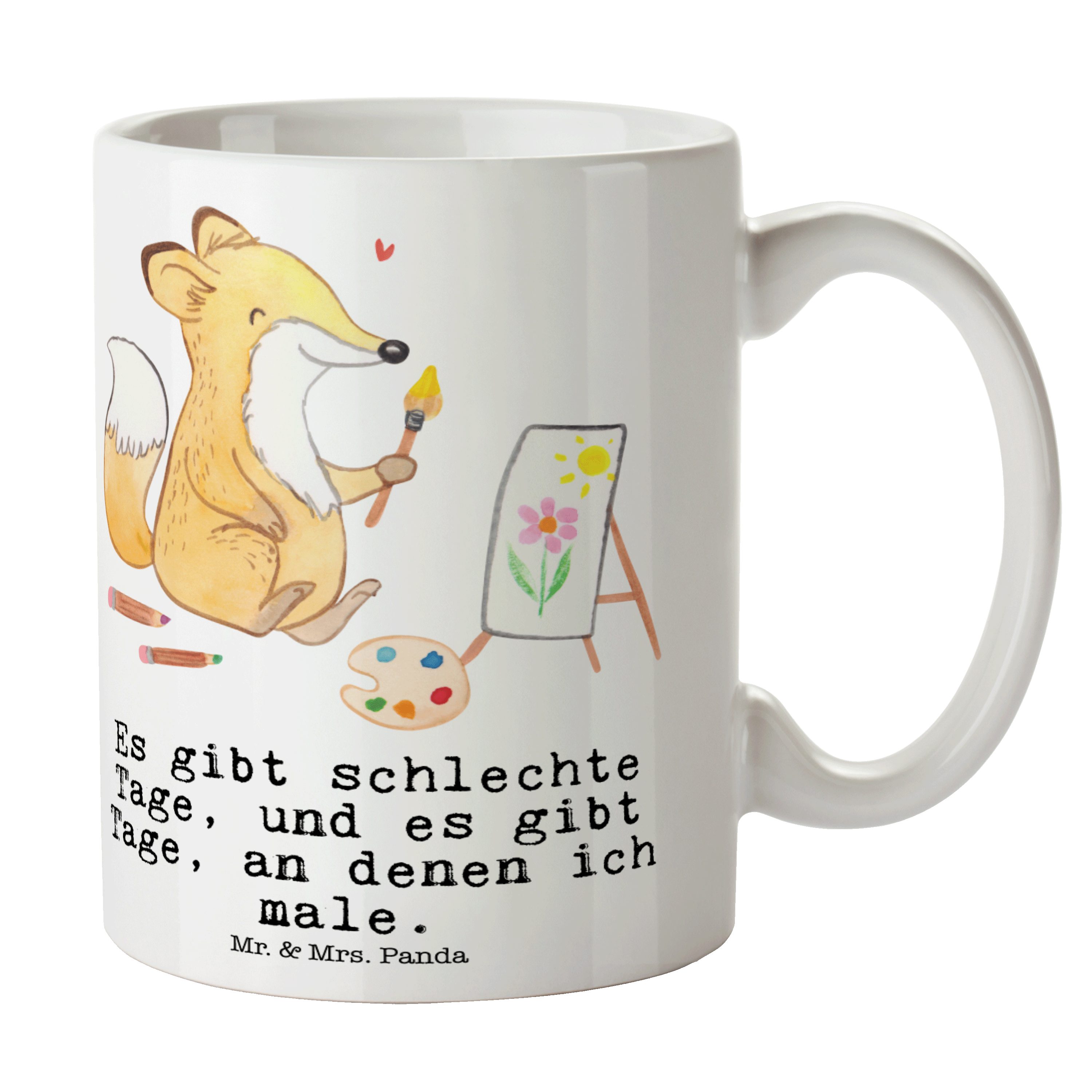 Mr. & Mrs. Panda Tasse Fuchs Malen Tage - Weiß - Geschenk, Sportler, Kaffeebecher, Schenken, Keramik