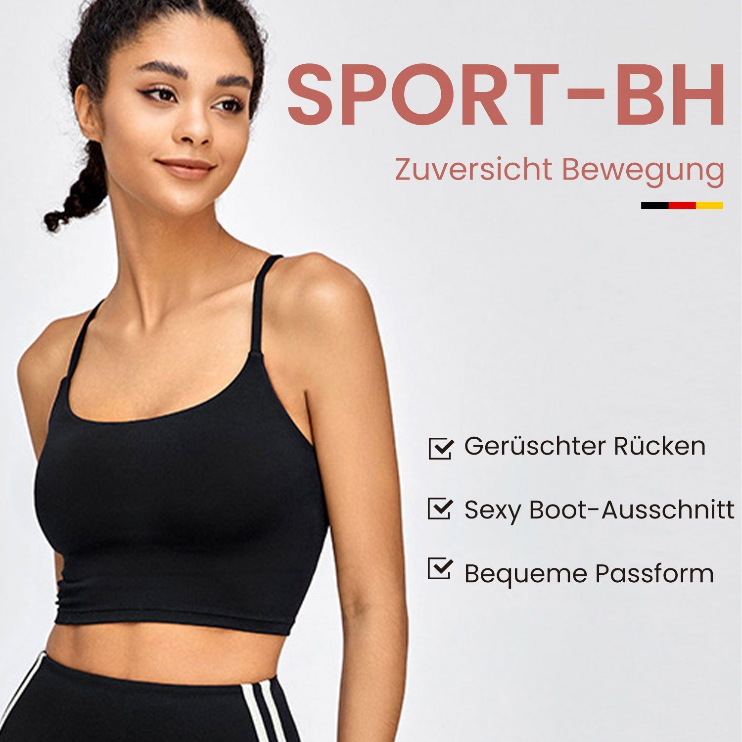 Schwarz Sport-BH Balconette-BH für Training, Yoga MAGICSHE Crossback