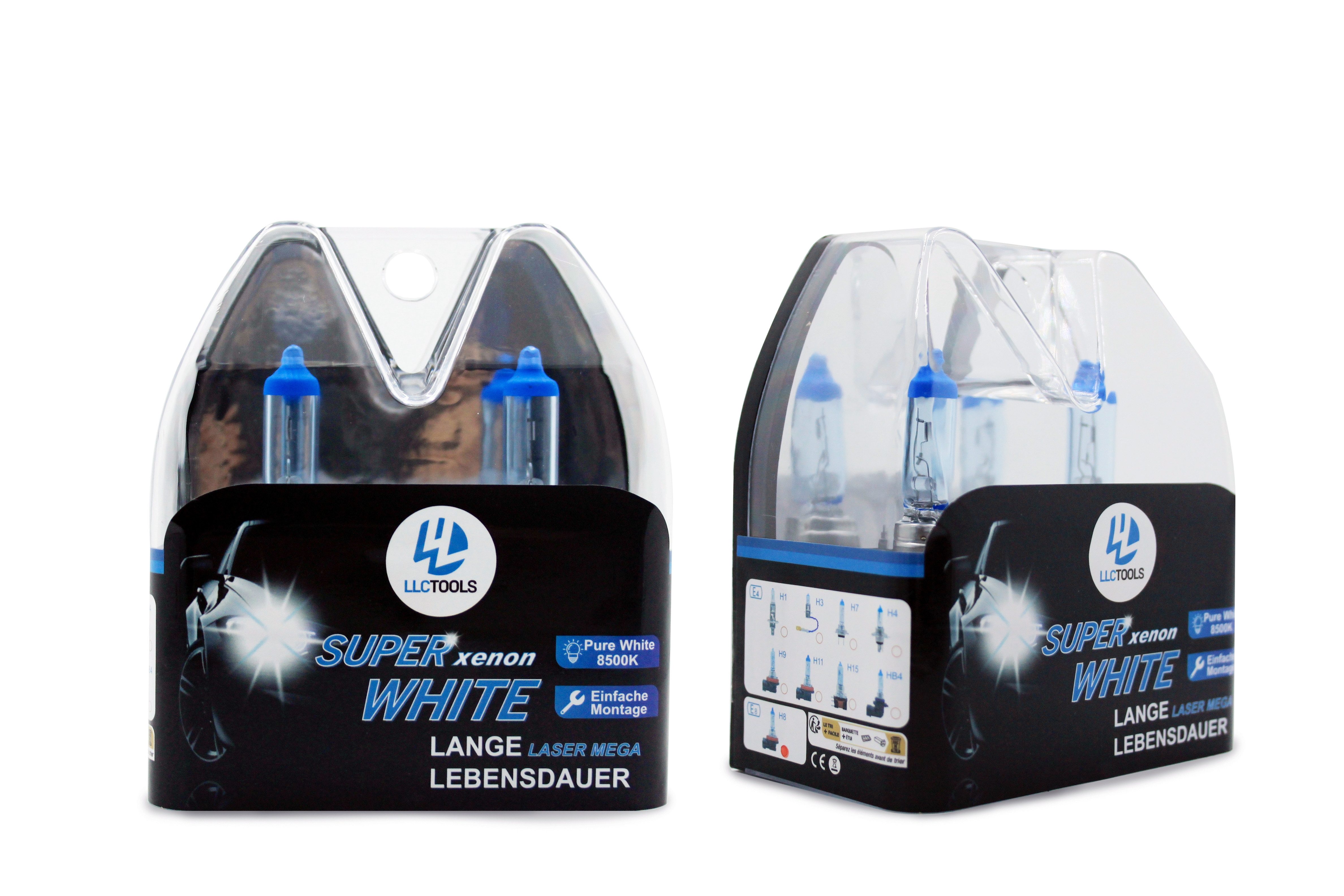 LLCTOOLS KFZ-Ersatzleuchte Halogen Leuchtmittel Glühbirne mit Xenon Optik Effekt H1, H7, H8, H11, H8, 2 St., Superwhite, Halogenlampen effizient 12V 55W mit E-Prüfzeichen