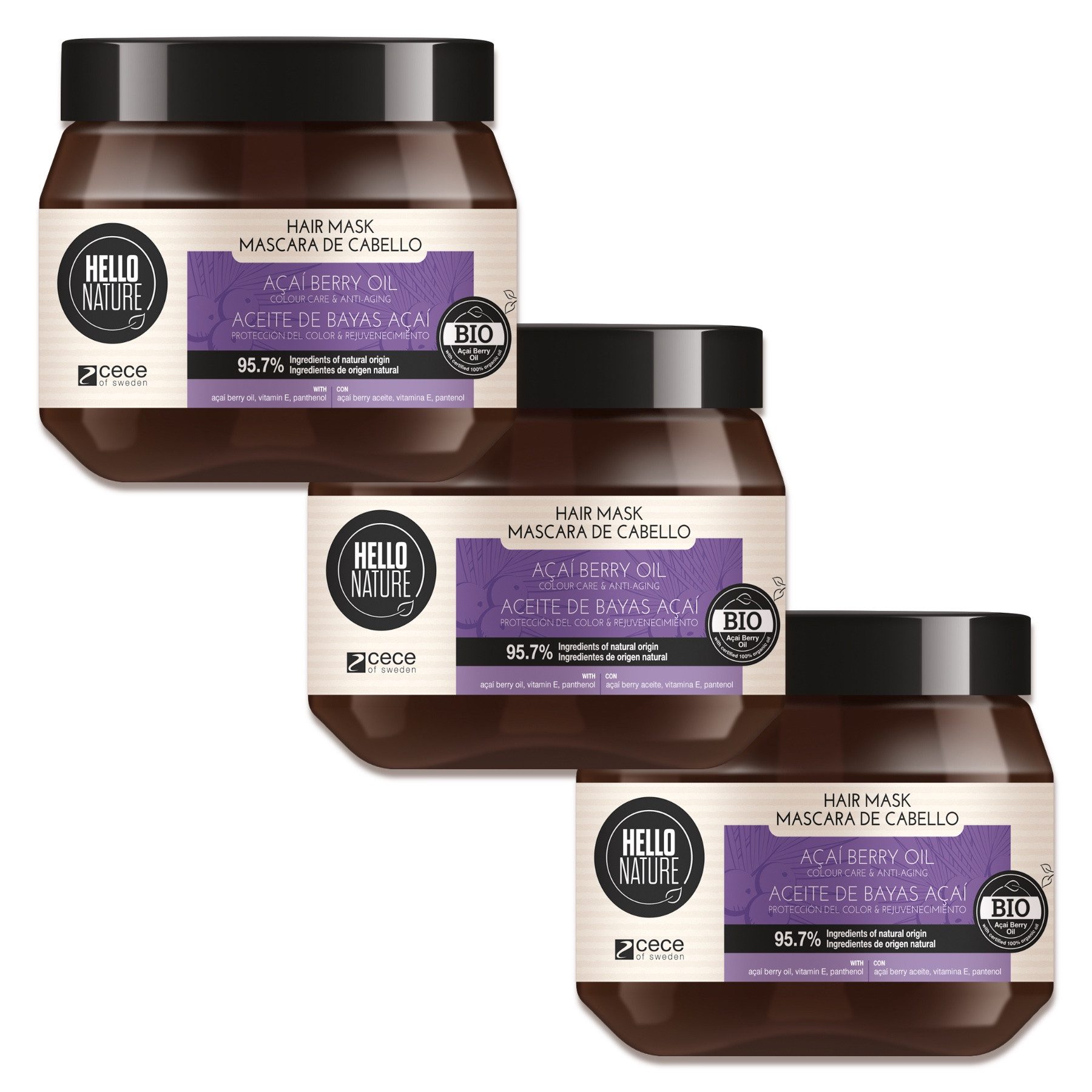 Hello Nature Haarmaske Acai Beere Haarkur Haar Repair Regeneration Intensivpflege Bio Vegan, 3-tlg., Haarmaske, Haarkur, Pflege, Hello Nature