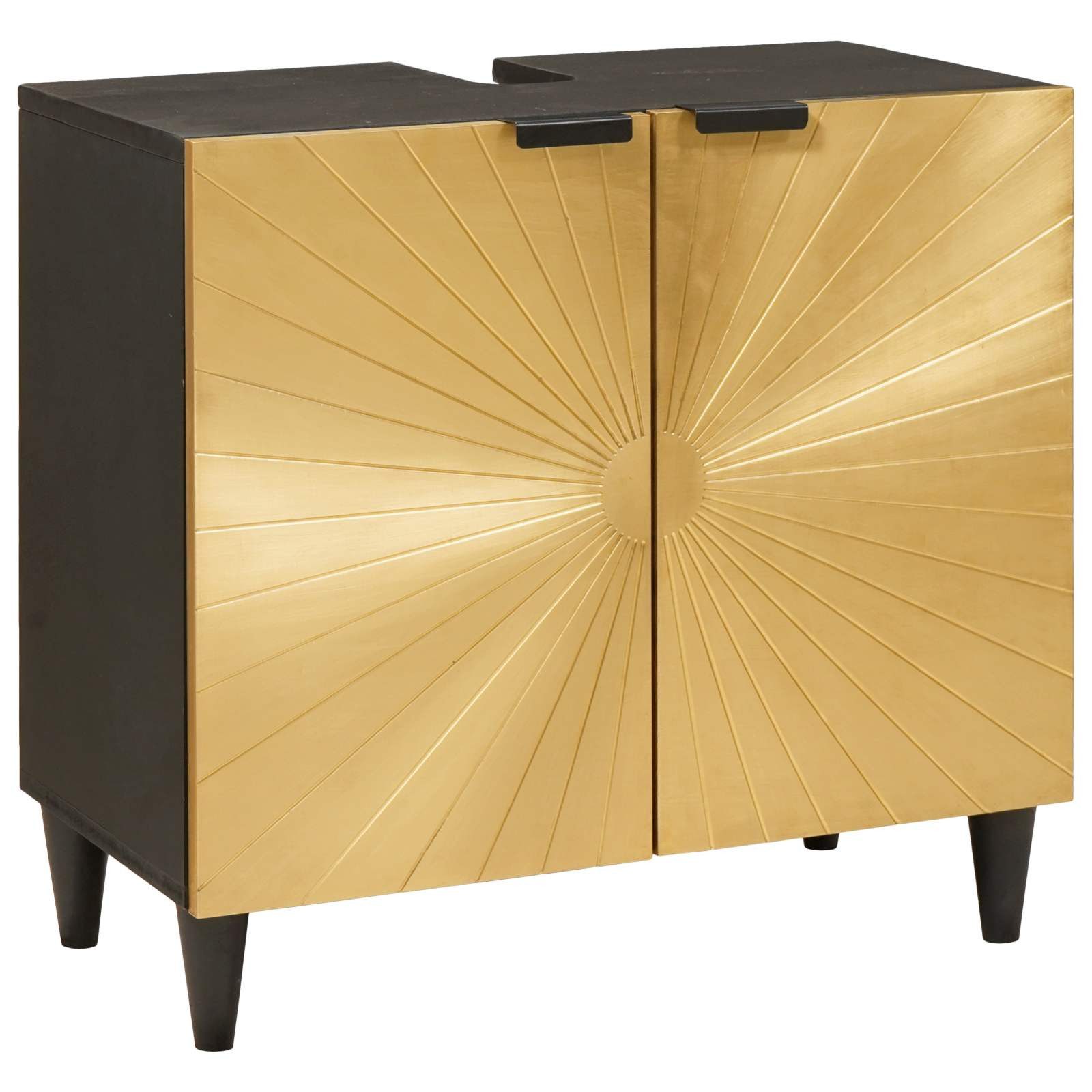 vidaXL Badezimmer-Set Waschbeckenunterschrank Schwarz und Gold 62 x 33 x 58 cm, (1-St)
