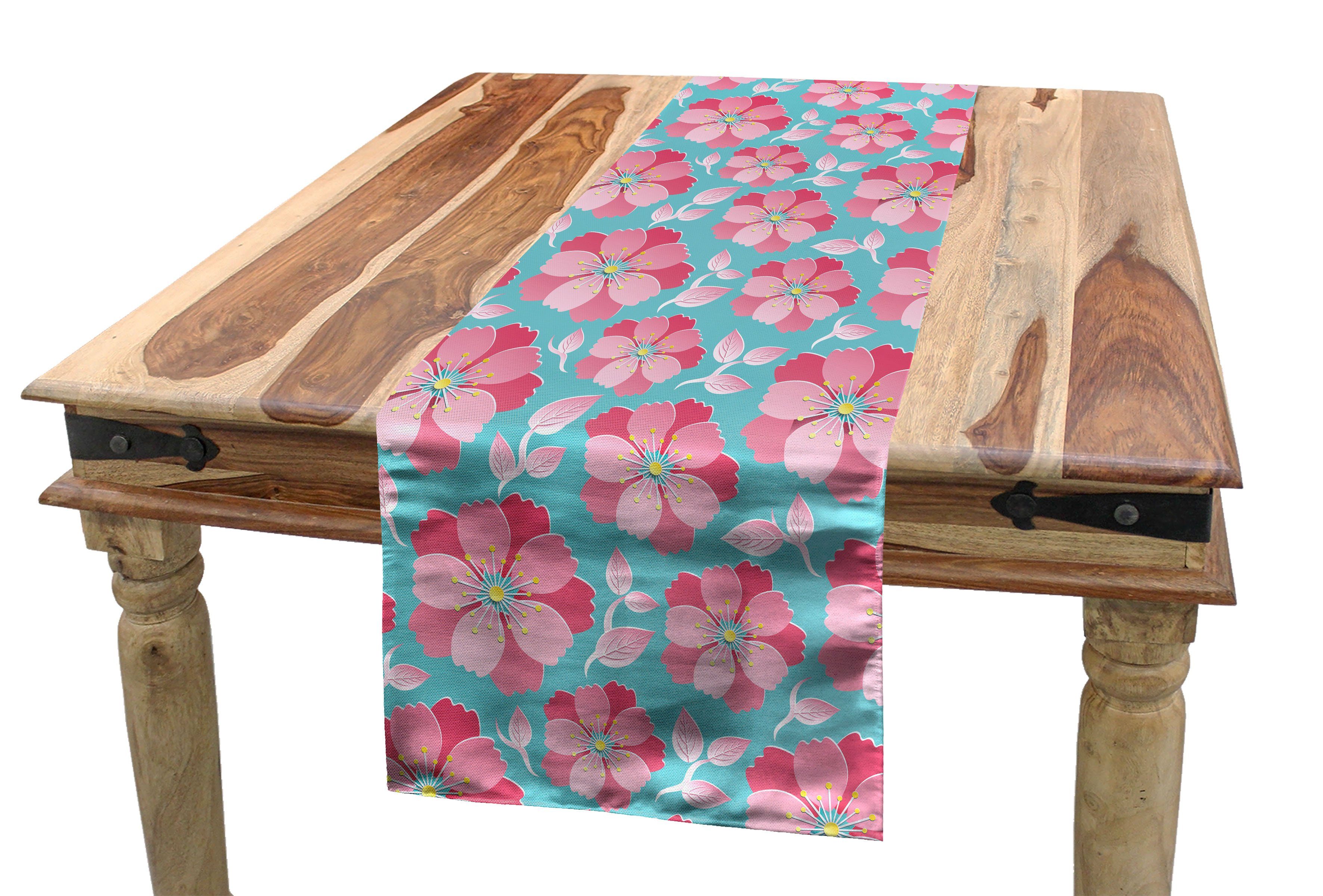 Abakuhaus Tischläufer Esszimmer Küche Rechteckiger Dekorativer Tischläufer, Blau Und Pink Zusammenfassung Petals