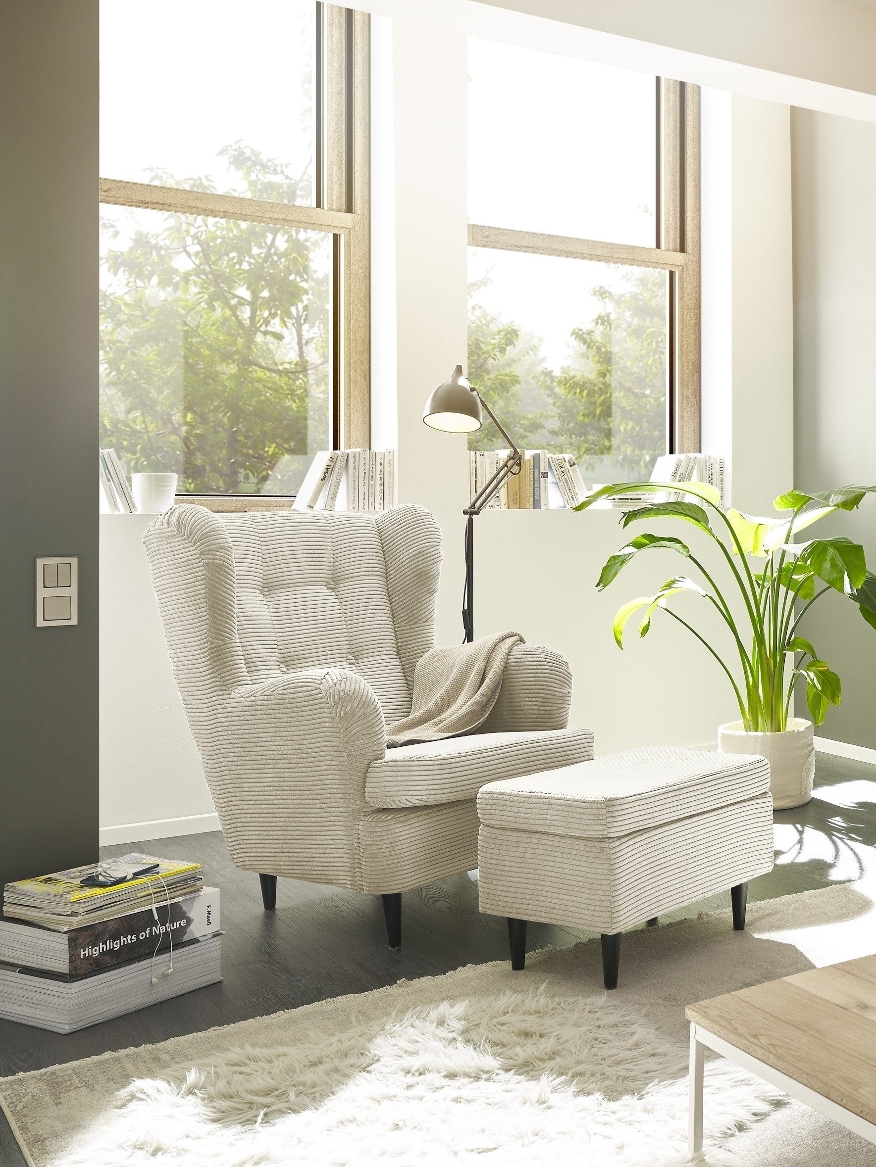 freiraum Fußhocker OSKAR, in cream, Stoffbezug, weich, 100% Polyester - 63x43x42 (BxHxT)