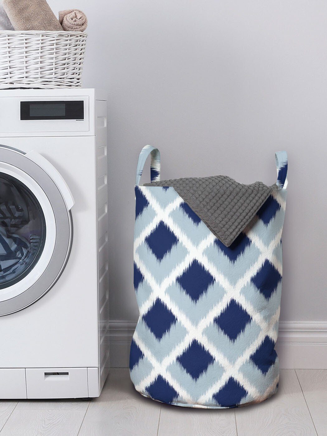 Wäschekorb Moderne Kordelzugverschluss für Abakuhaus Waschsalons, Griffen mit getönte Wäschesäckchen Ikat Ethnisch Blau
