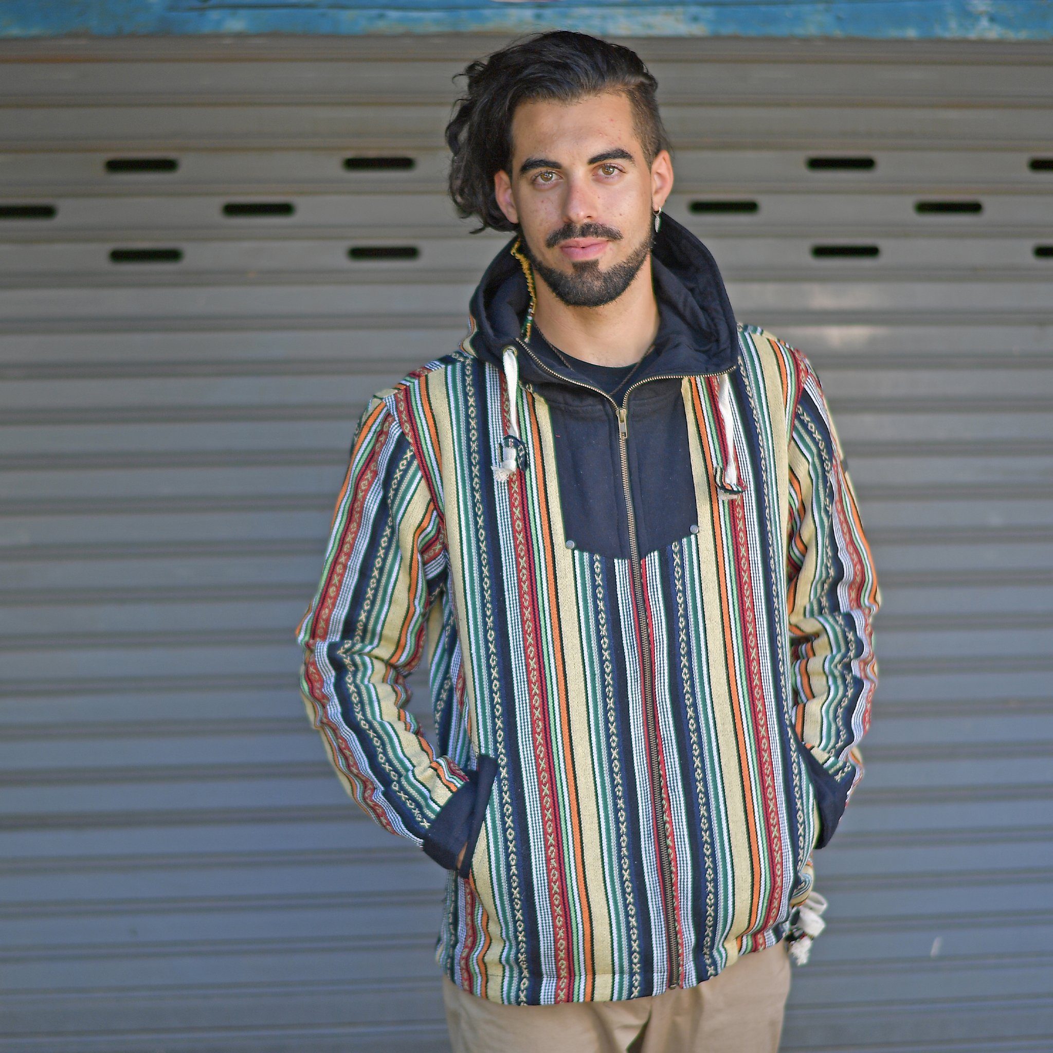 virblatt Cargojacke Vintage Hoodie Herren, Baumwolle, Baja Hoodie Vintage Hippie Jacke Große Kapuze, Patchwork Baja Material