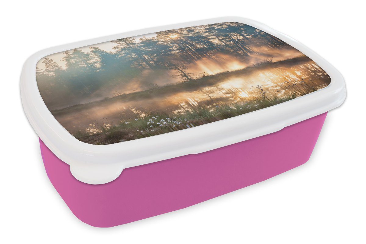 MuchoWow Lunchbox See - Sonne - Baum, Kunststoff, (2-tlg), Brotbox für Erwachsene, Brotdose Kinder, Snackbox, Mädchen, Kunststoff rosa