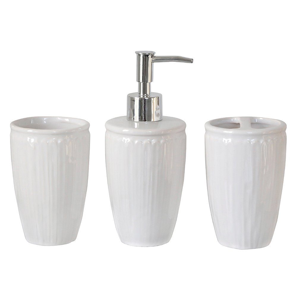 Grafelstein Badaccessoire-Set 3tlg. Bad-Set TIALDA weiß Seifenspender Zahnbürstenhalter Becher im Landhausstil. € 5,95