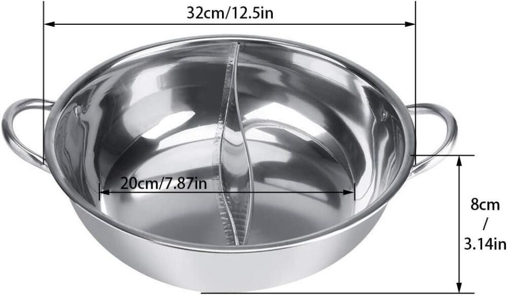 FELIXLEO Elektrische Grillpfanne Hot Pot Topf Edelstahl 32cm Doppelseitig mit Trennwand