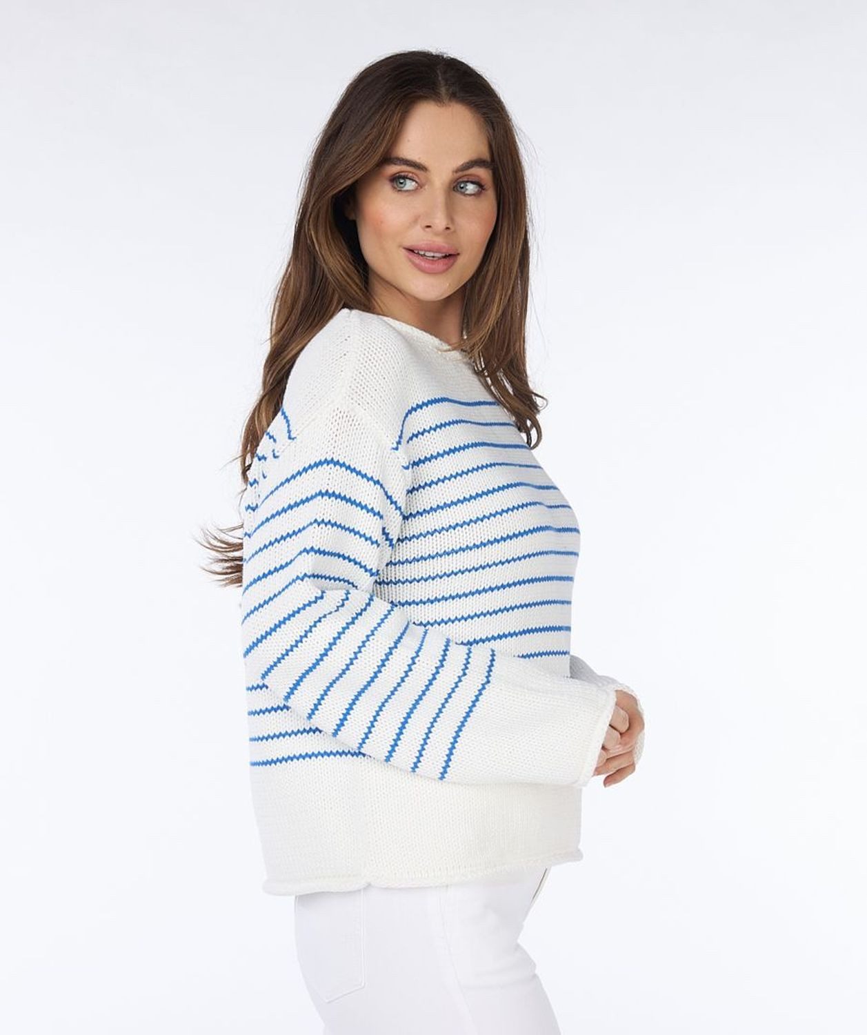 Esqualo Strickpullover Esqualo Strickpullover Gestreift Weiß/Blau