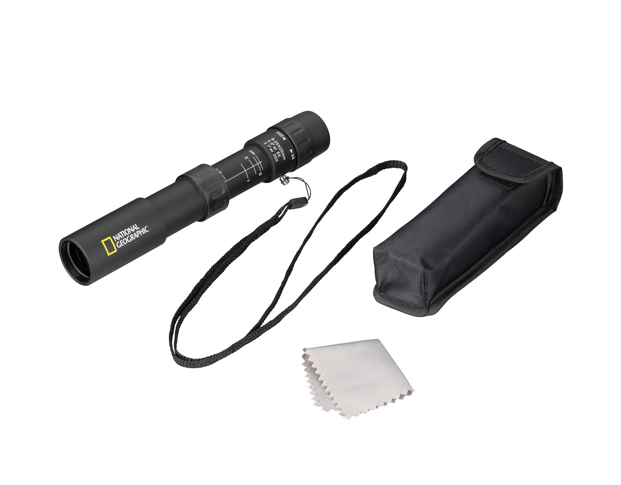 NATIONAL GEOGRAPHIC Camping Monokular Fernglas Zoom 8-25x25 schwarz mit Tasche Monokular