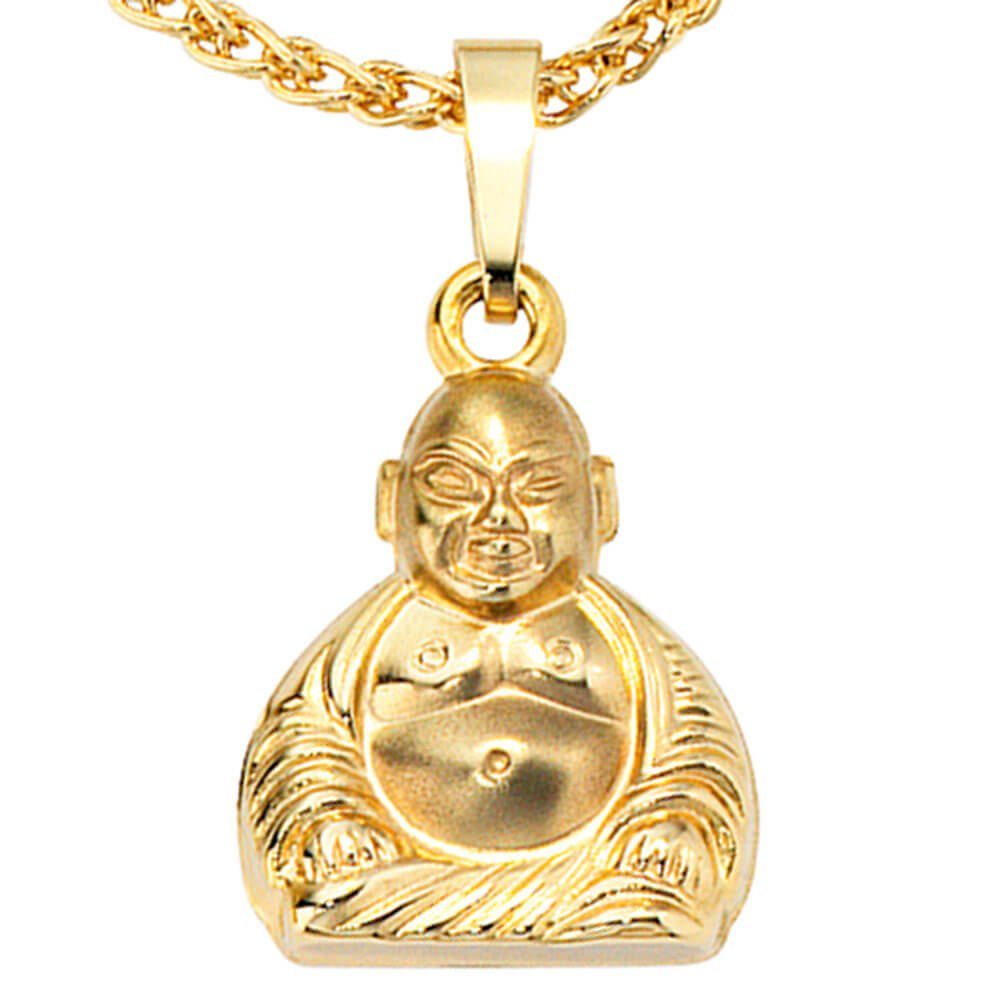 Schmuck Buddha Gold 333 Gold Kettenanhänger Krone Gelbgold Unisex, Anhänger 333 teilmattiert aus Schmuck Goldanhänger