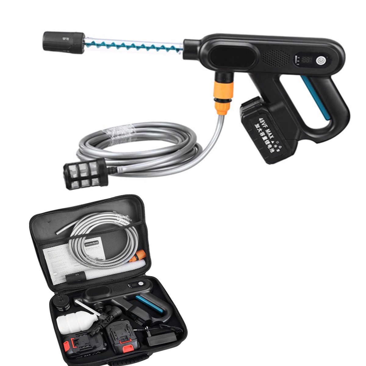 Insma Akku-Hochdruckreiniger 300W kabellose Akku-Reinigungsmaschine 24,000U/min, Druck max: 22 bar, mit 2x Akku 15000 mAh und Transportkoffer