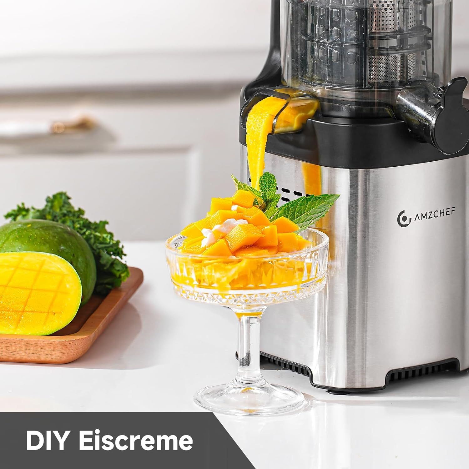 AMZCHEF Slow Juicer CE-ZM19OT02B-SV, 220 W, Slow Juicer mit 126MM Breite und mit 2 Gläsern – Bild 4 von 5