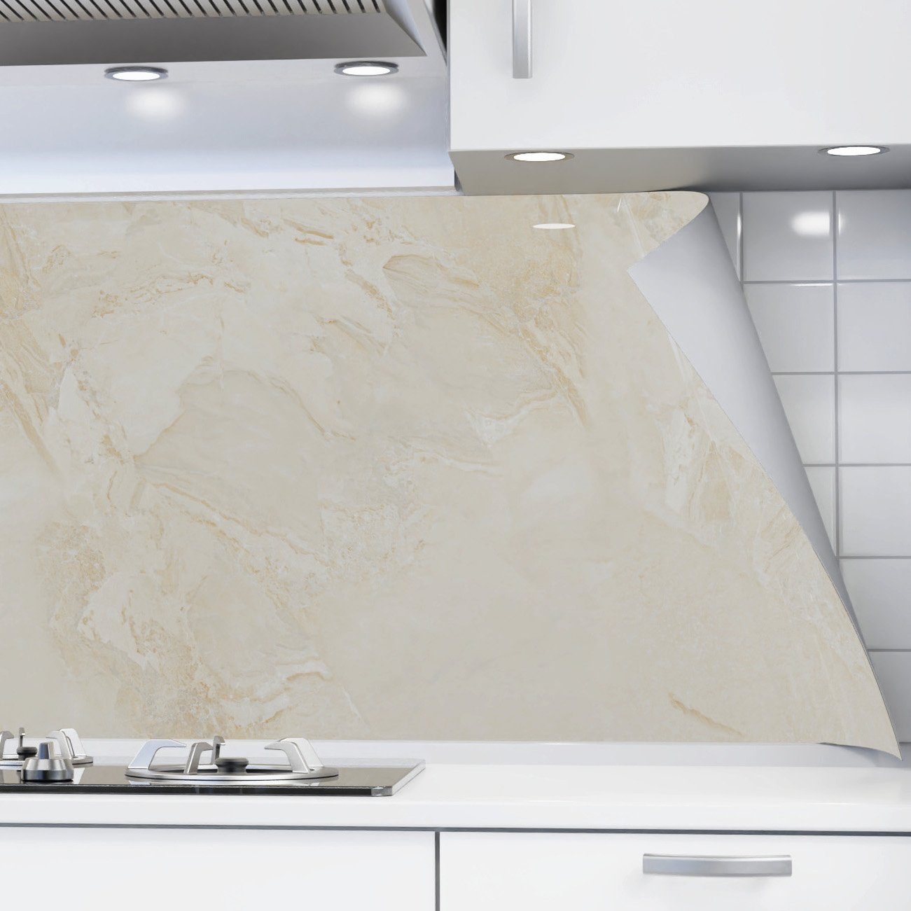 danario Küchenrückwand selbstklebend - Folie - beige Küche PET versteifte Marmor Matt Spritzschutz 