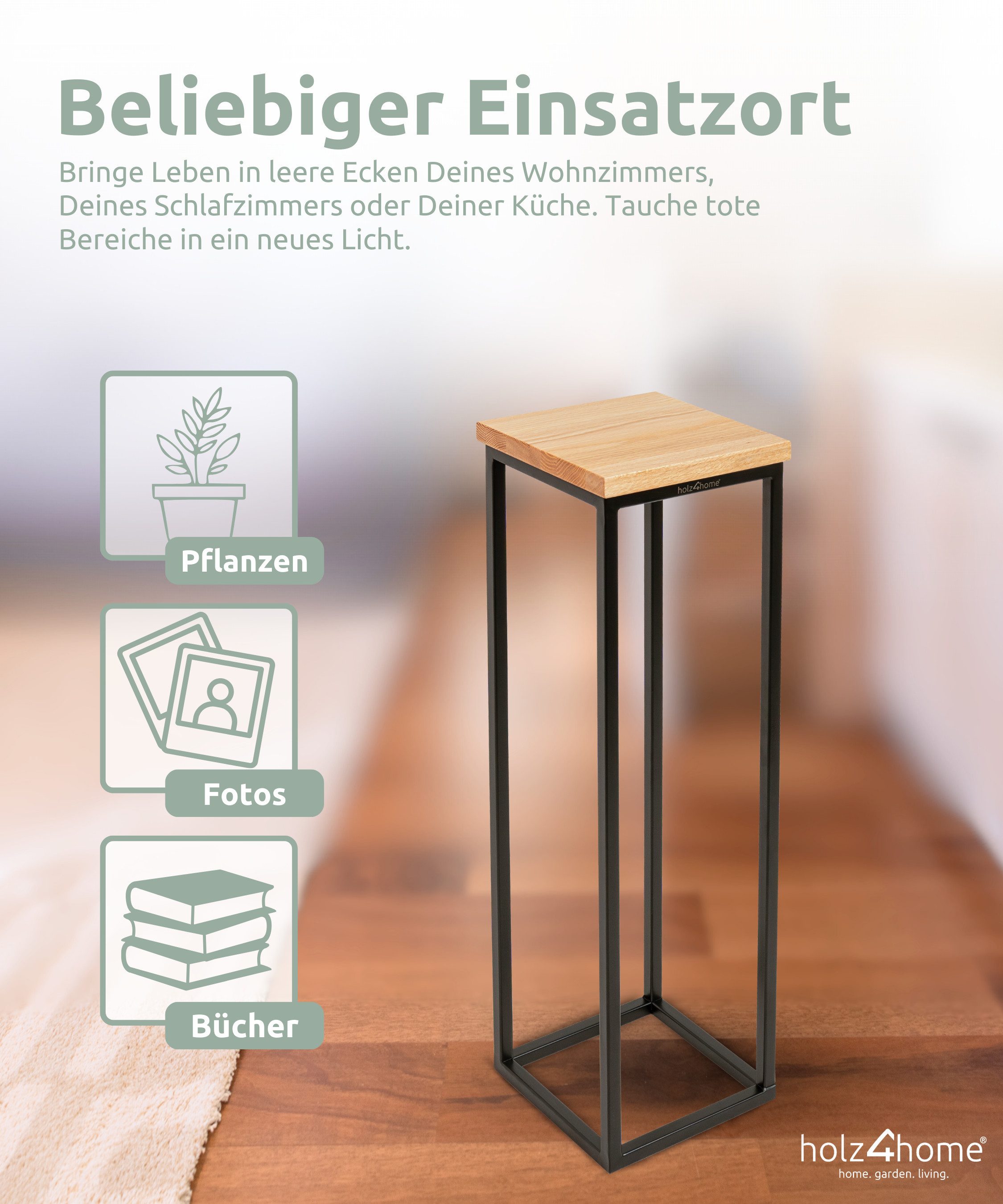 holz4home® Blumenständer Dekoständer aus Eichenholz Massiv Natur Geölt I Dekosäule Stahlrahmen – Bild 4 von 5
