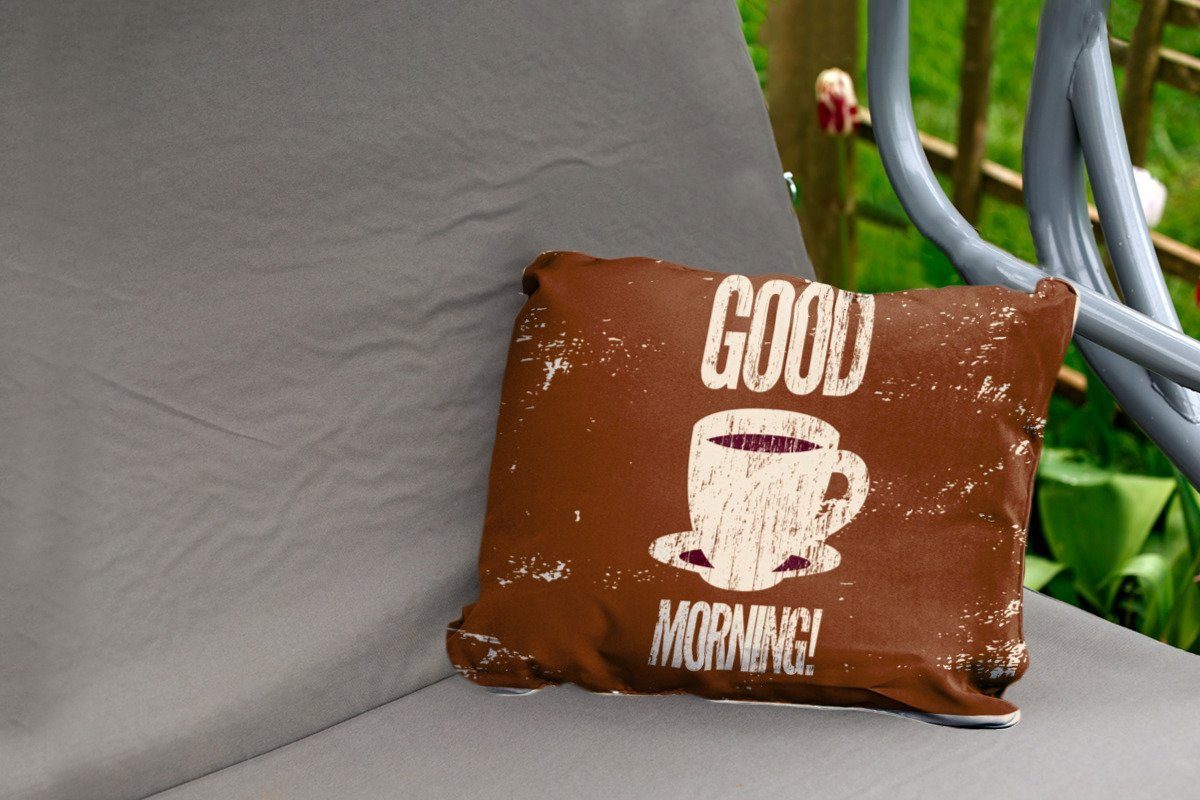 MuchoWow Dekokissen Kaffee Outdoor-Dekorationskissen, - - Morgen! - Vintage Guten - Dekokissenbezug, Polyester, Sprichwörter Zitate, Kissenhülle