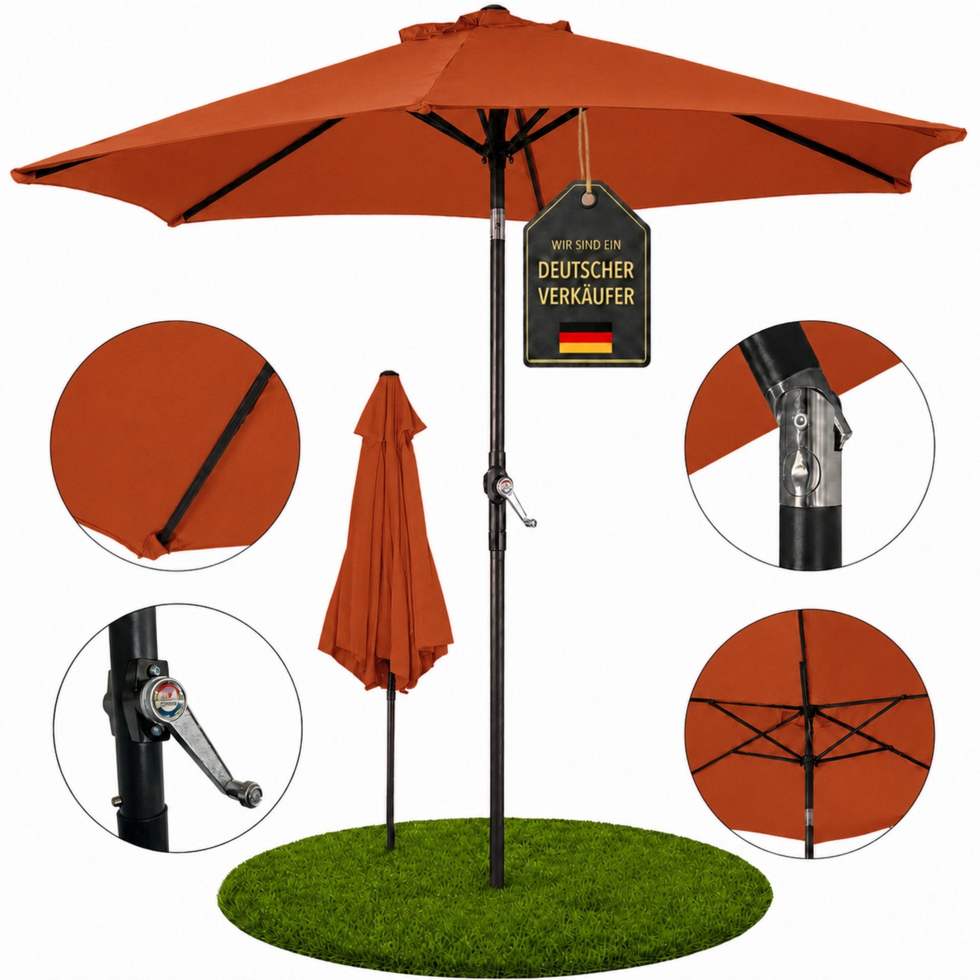 ONDIS24 Marktschirm Strandschirm 2,3 Meter Sonnenschutz mit Kurbel, Knick-Gelenk, 100% Polyester (160g/m)
