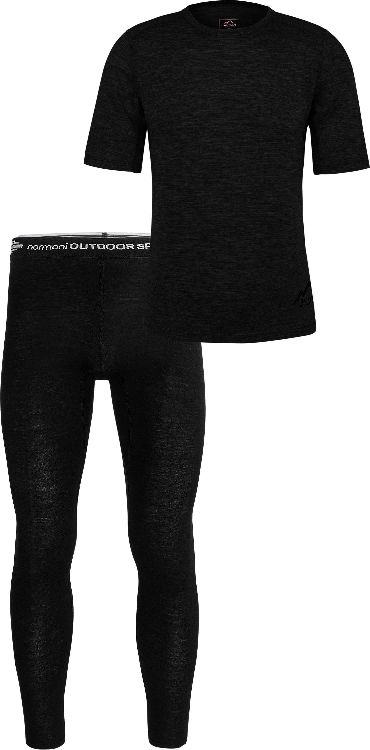 normani Thermounterhemd Herren Merino-Set T-Shirt und Unterhose Thermounterwäsche Skiunterwäsche Funktionsunterwäsche 100% Merinowolle