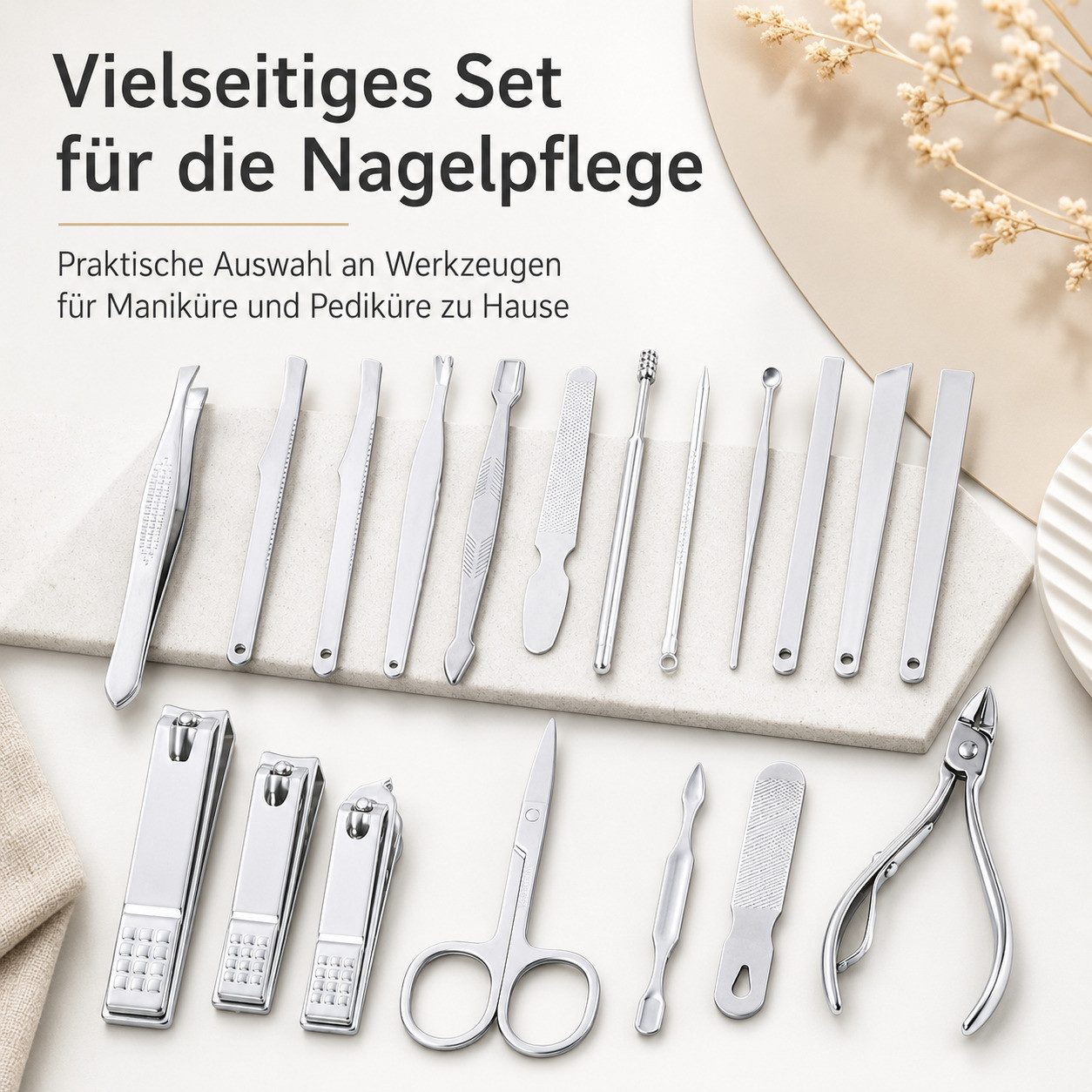 COOL-i ® Nagelknipser-Set 18 teiliges Maniküre Set aus Edelstahl mit PU Etui, Nagelpflege Set für Hände, Füße & Gesicht, Reiseetui