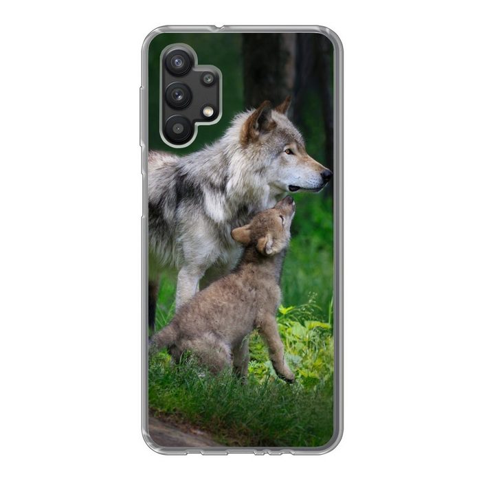 MuchoWow Handyhülle Wolf - Baby - Wald Handyhülle Samsung Galaxy A32 5G Smartphone-Bumper Print Handy