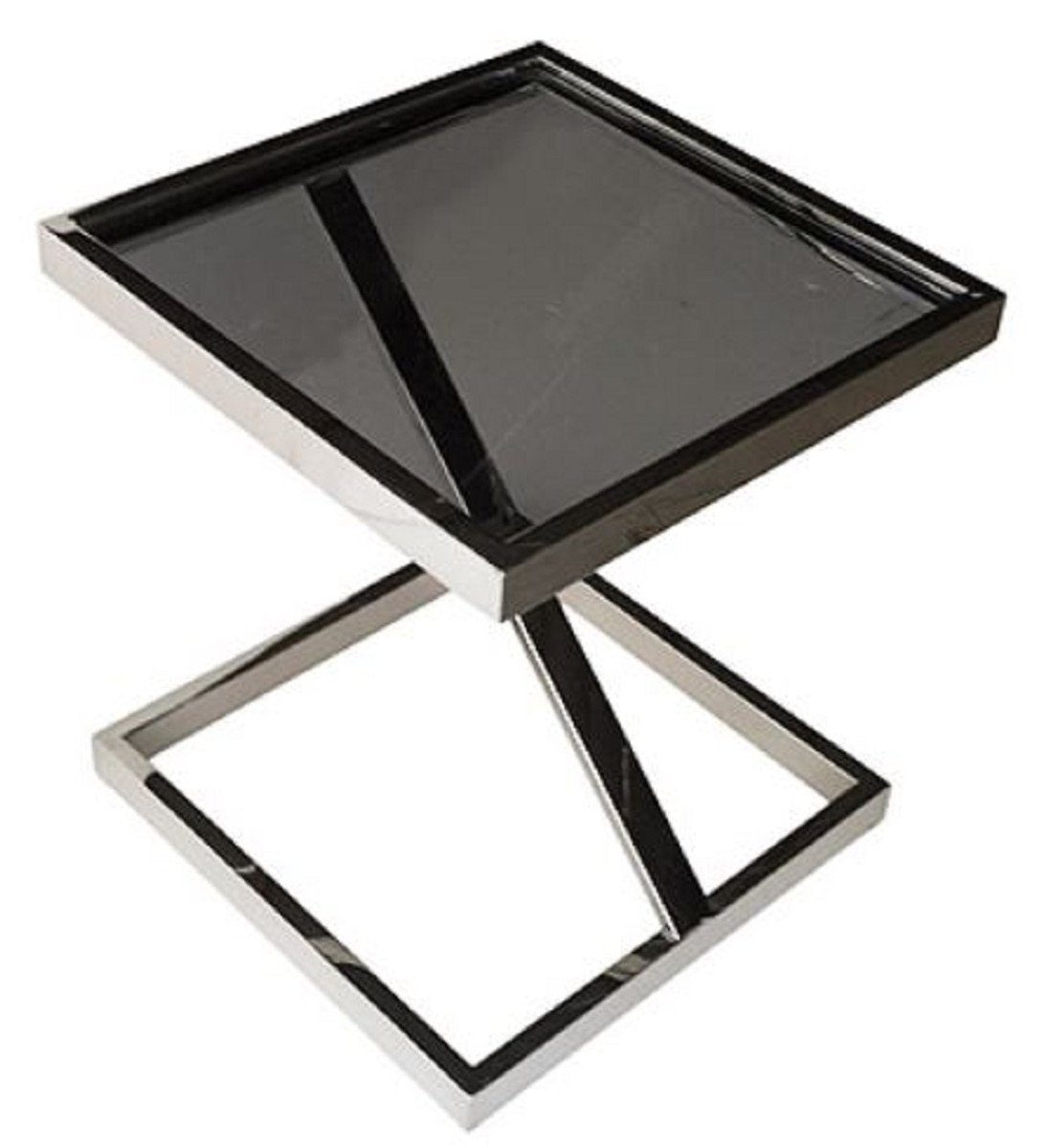 Casa Padrino Beistelltisch Luxus Edelstahl Beistelltisch mit Glasplatte Silber / Schwarz 45 x 45 x H. 50 cm - Wohnzimmermöbel | Ablagetische