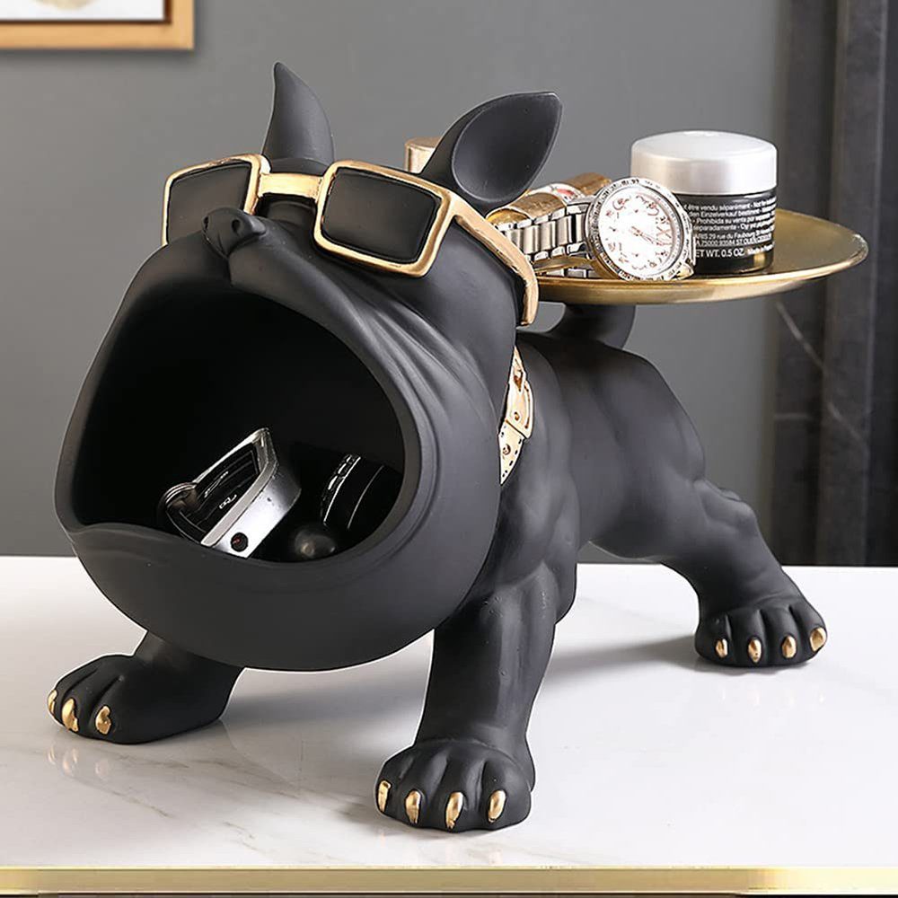 Deko GelldG Tierskulptur Französische Bulldogge Tablett Dekofigur Bulldogge Dekofigur