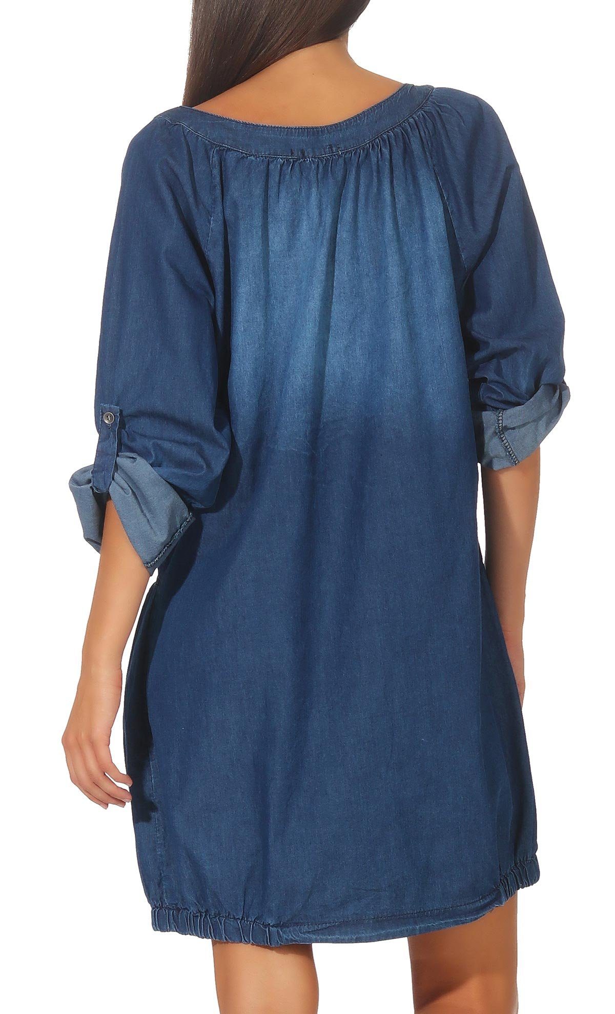 malito more than fashion Jeanskleid malito Damen Jeanskleid, Maxikleid mit Taschen, schickes Freizeitkle Sommerkleid Strandkleid Einheitsgröße