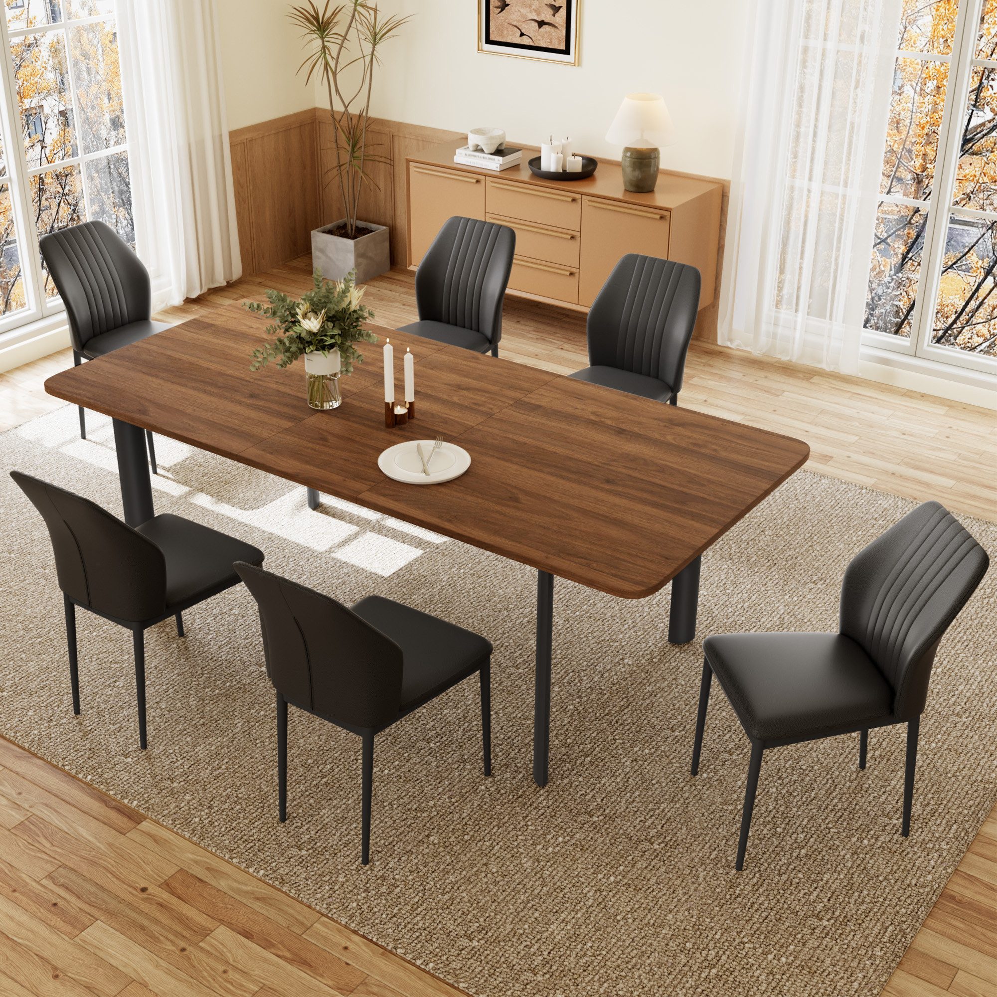 Jiexi Essgruppe Esstisch Mit 6-8 Stühlen Set, Essgruppe Tisch Ausziehbar 160-200cm