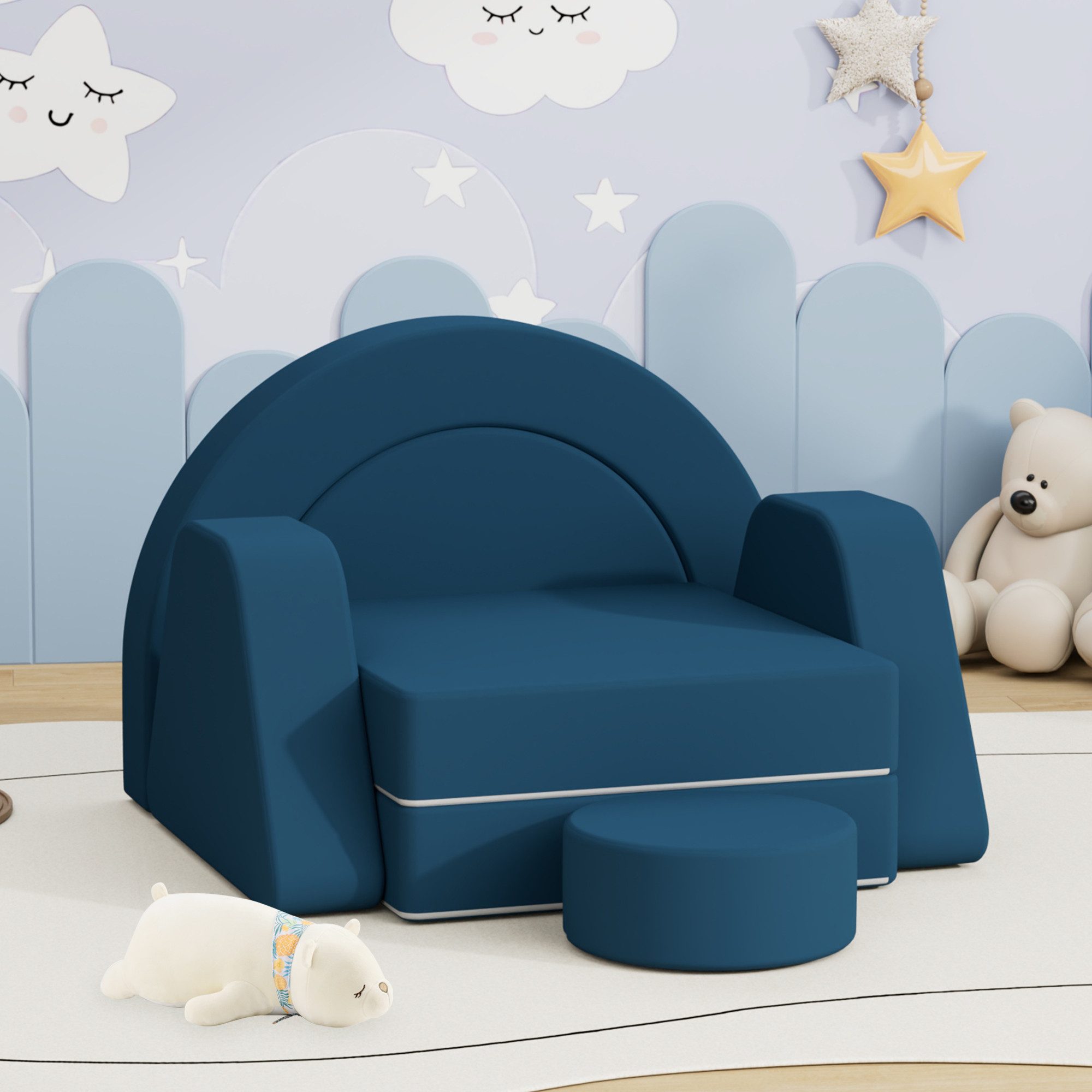 radelldar Kindersofa Modulare, 7 Teile/ 12 Teile aus Schaumstoff für Kinder, wasserdicht, 7 Teile, 7 Teile Blau/Beige, 12 Teile Grau/Beige/Blau/Rosa/