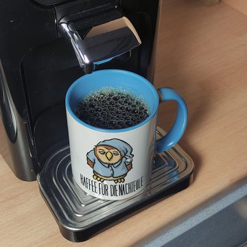 speecheese Tasse Kaffeebecher Hellblau mit lustigem Motiv Kaffee für die Nachteule im