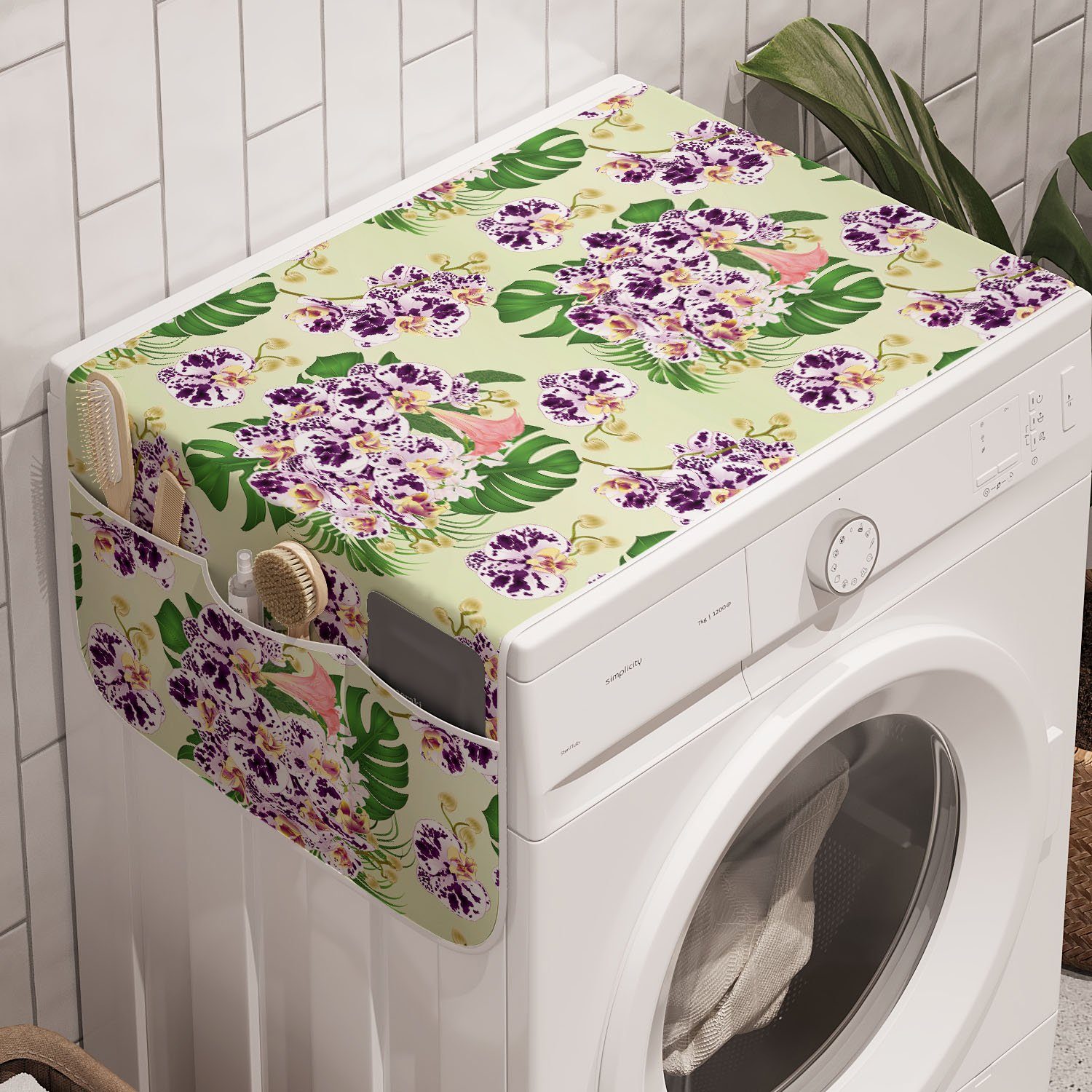 Abakuhaus Badorganizer Anti-Rutsch-Stoffabdeckung für Waschmaschine und Trockner, Philodendron Spotted Orchid Blume