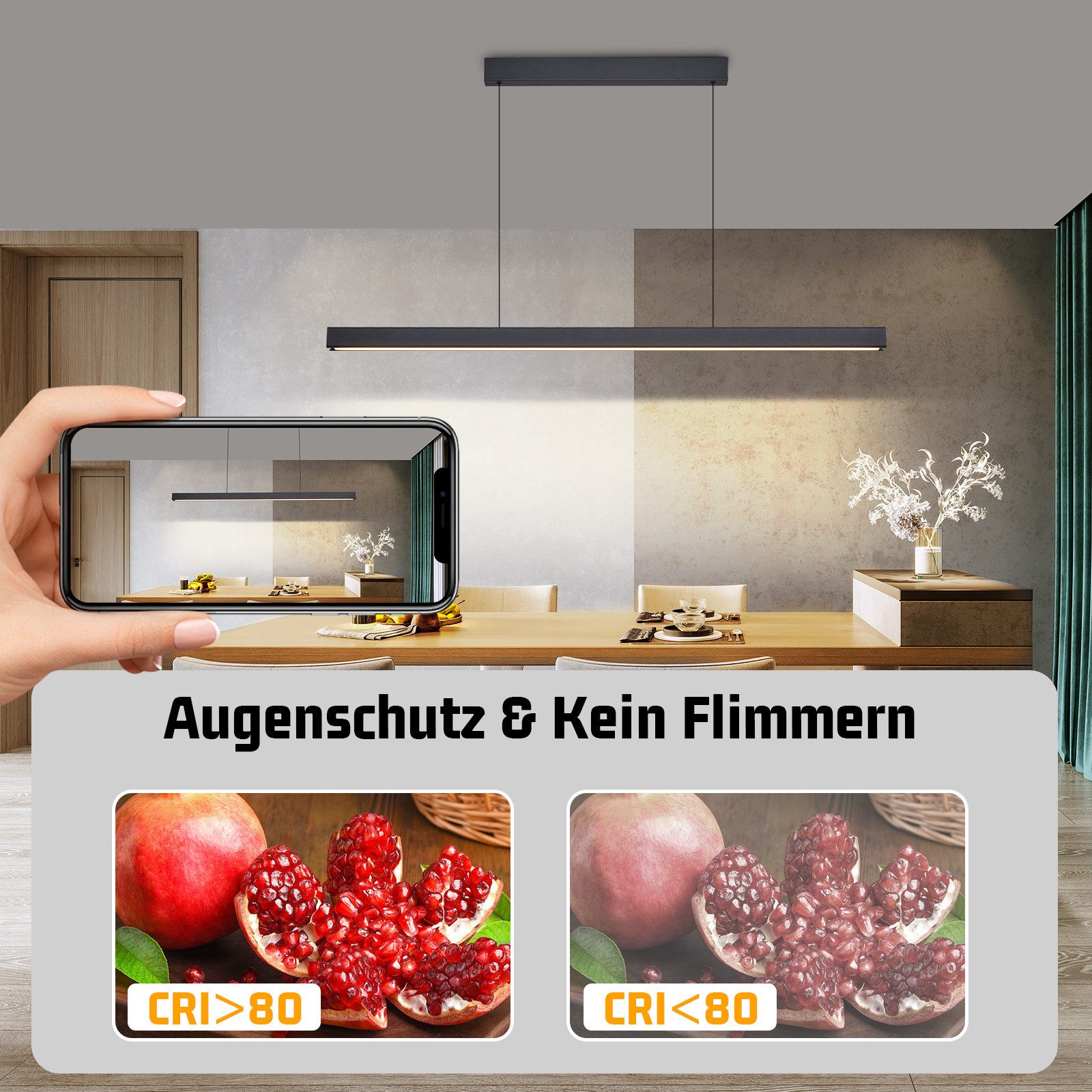 ZMH Pendelleuchte LED Esstisch Pendelleuchten Schwarz Esszimmer 108CM/148 CM Dimmbar, LED fest integriert, 3000-6500K, Höhenverstellbar Hängeleuchte mit Fernbed – Bild 5 von 5