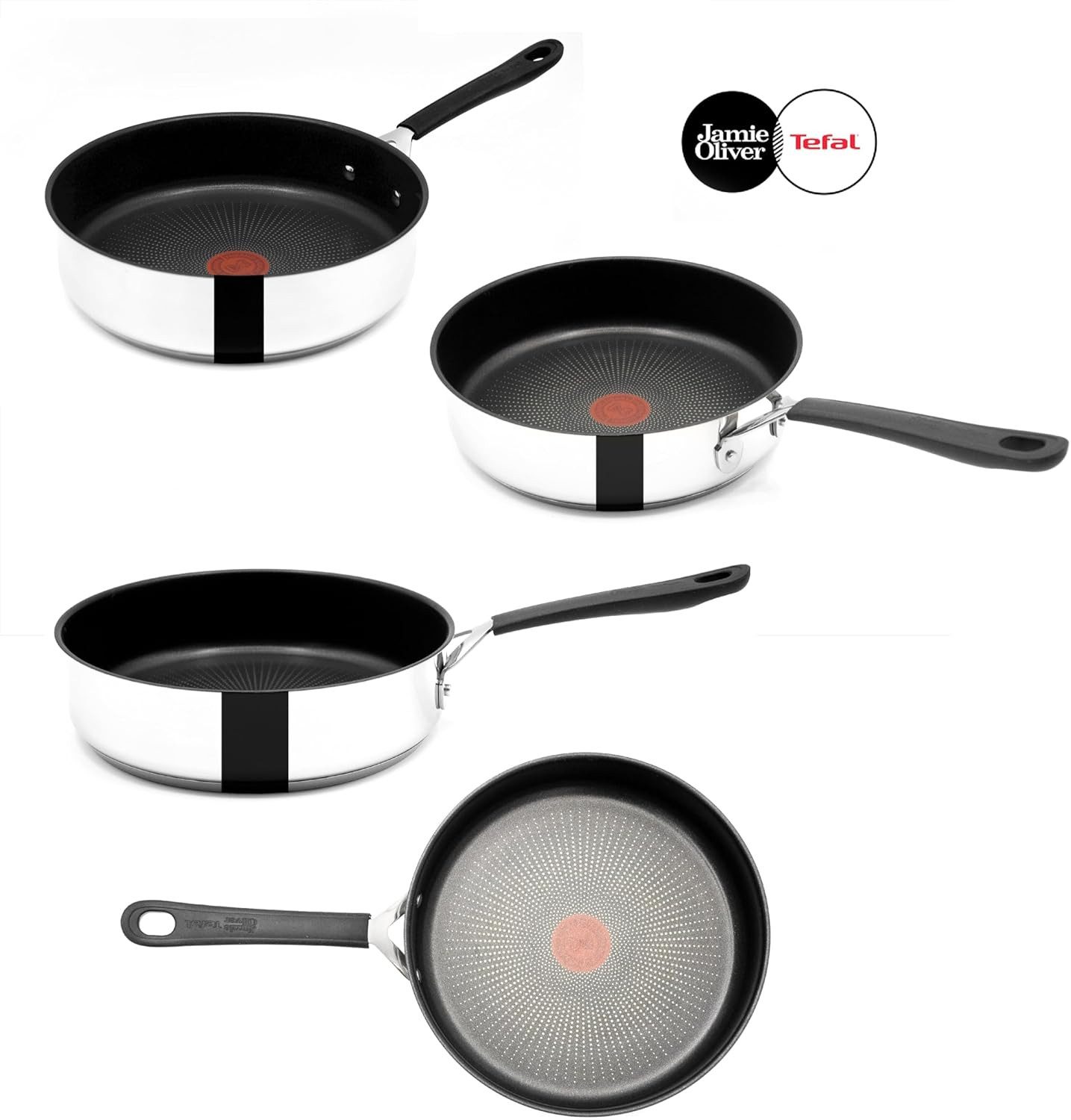 Tefal Schmorpfanne Jamie Oliver E30 Schmorpfanne mit Deckel 25cm alle Herdarten Induktion, Edelstahl 18/10 (Pfanne, Bratpfannen Set, Pfannenset, Wok, Wokpfanne, Schmorpfanne, Pfannen), Ohne Fett