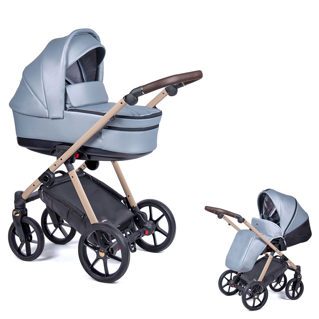 babies-on-wheels Kombi-Kinderwagen 2 in 1 Kinderwagen-Set Axxis Premium - 14 Teile - in 12 Designs Oceanblau = Gestell beige