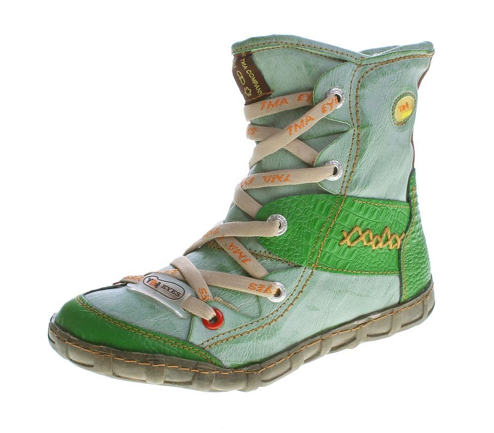 TMA Leder Winter Stiefeletten TMA 2082 Damen Schuhe Stiefelette Gefüttert, Reptil-Print, Used Look