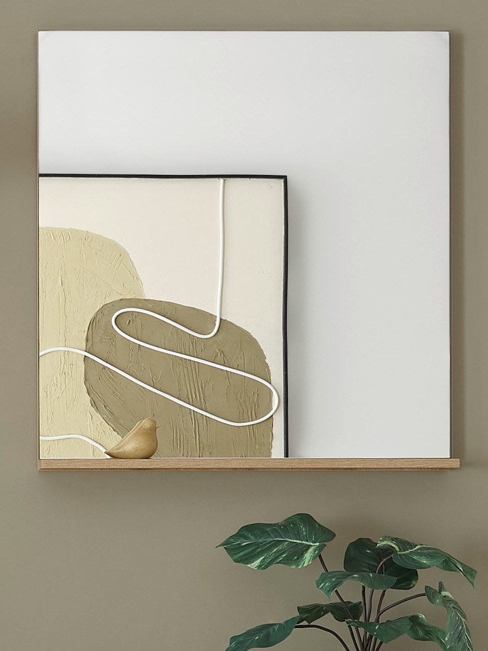Furn.Design Garderobenspiegel Center (Wandspiegel in Eiche Dekor mit Ablage, 75 x 80 cm), rahmenlos