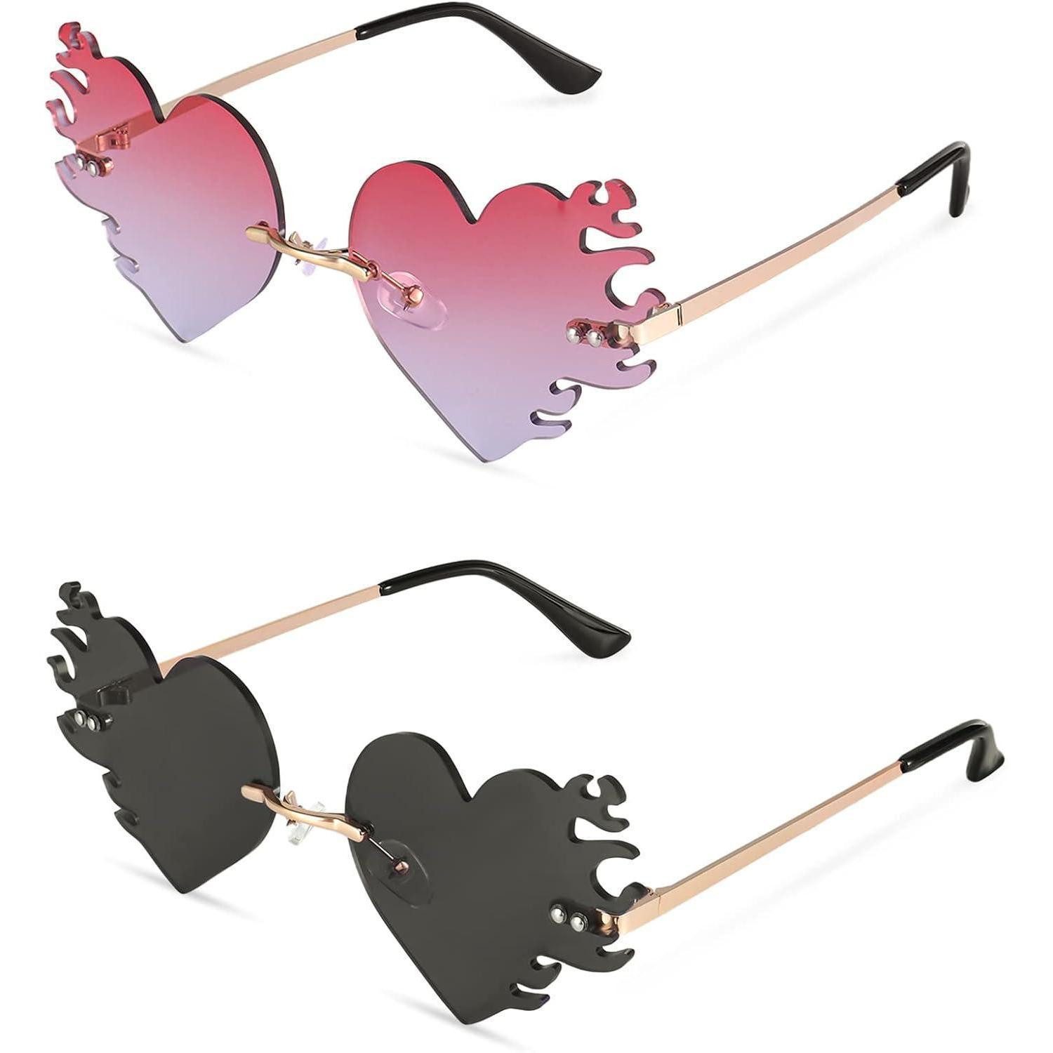 LuxusKollektion Retrosonnenbrille Herz Sonnenbrille Damen Flammen Brille UV400 Hippie Retro Rose Gold