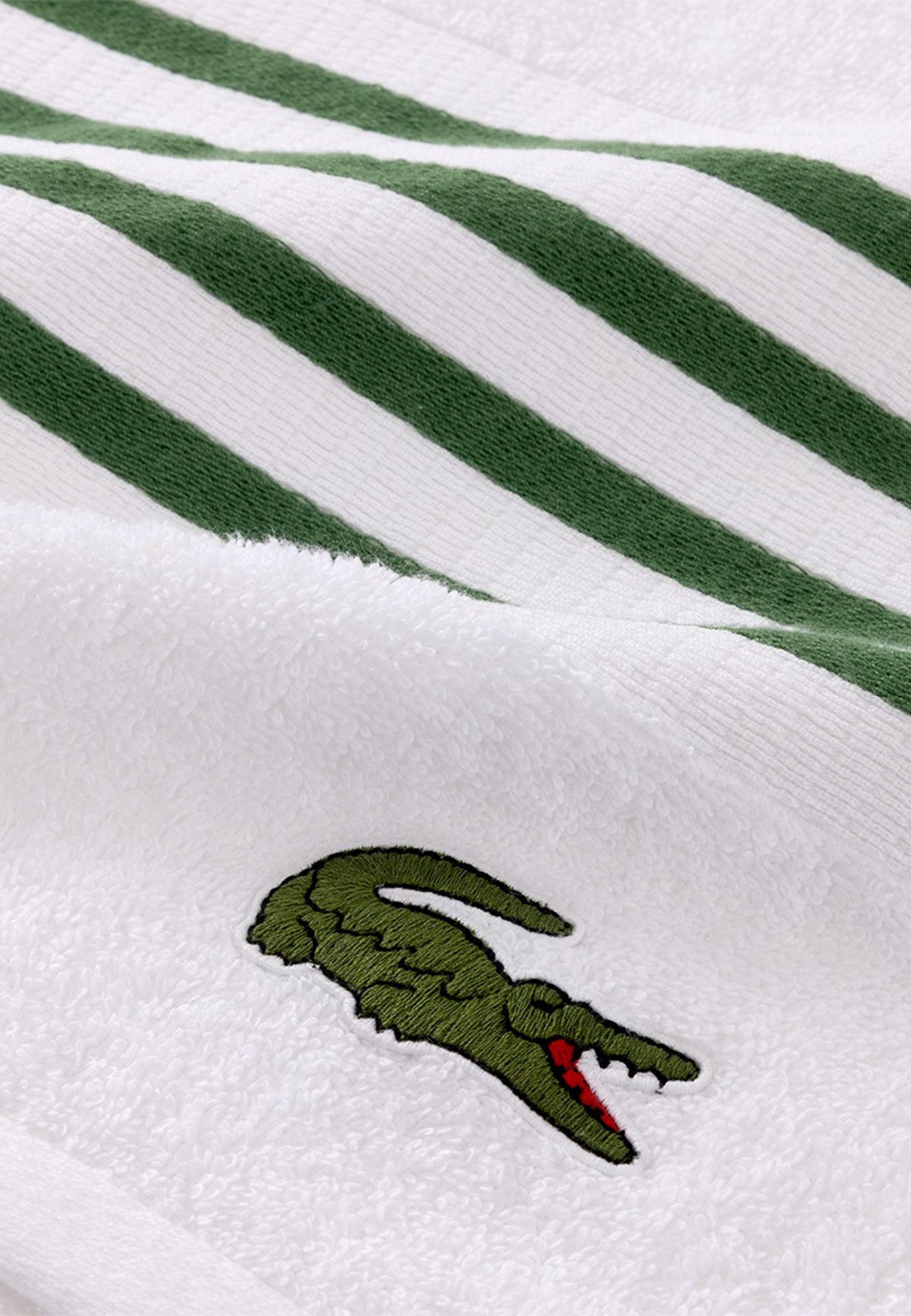 Lacoste Badetuch LCOURTLI, Frottier (1-St), mit Label-Applikationen und gestreifter Bordüre