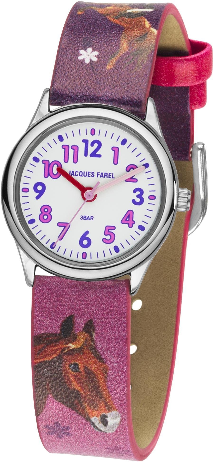 Jacques Farel Quarzuhr HCC 543, mit Pferdemotiv, Armbanduhr, Kinderuhr, Mädchenuhr, ideal auch als Geschenk